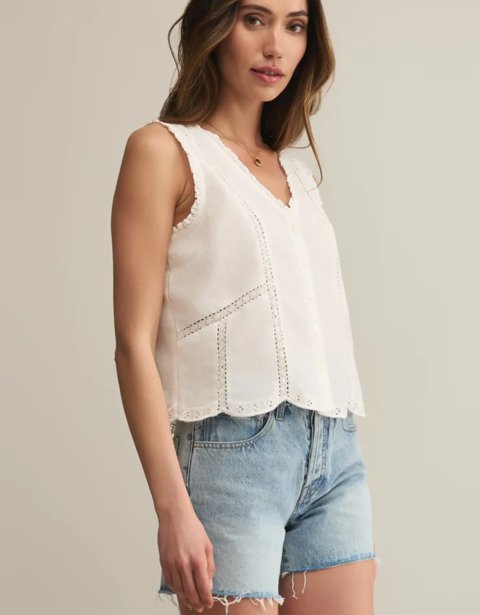 Z Supply Tomi Embroidered Tank White