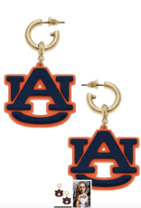Earrings Drop Hoop Auburn Tiger Resin Logo Navy
