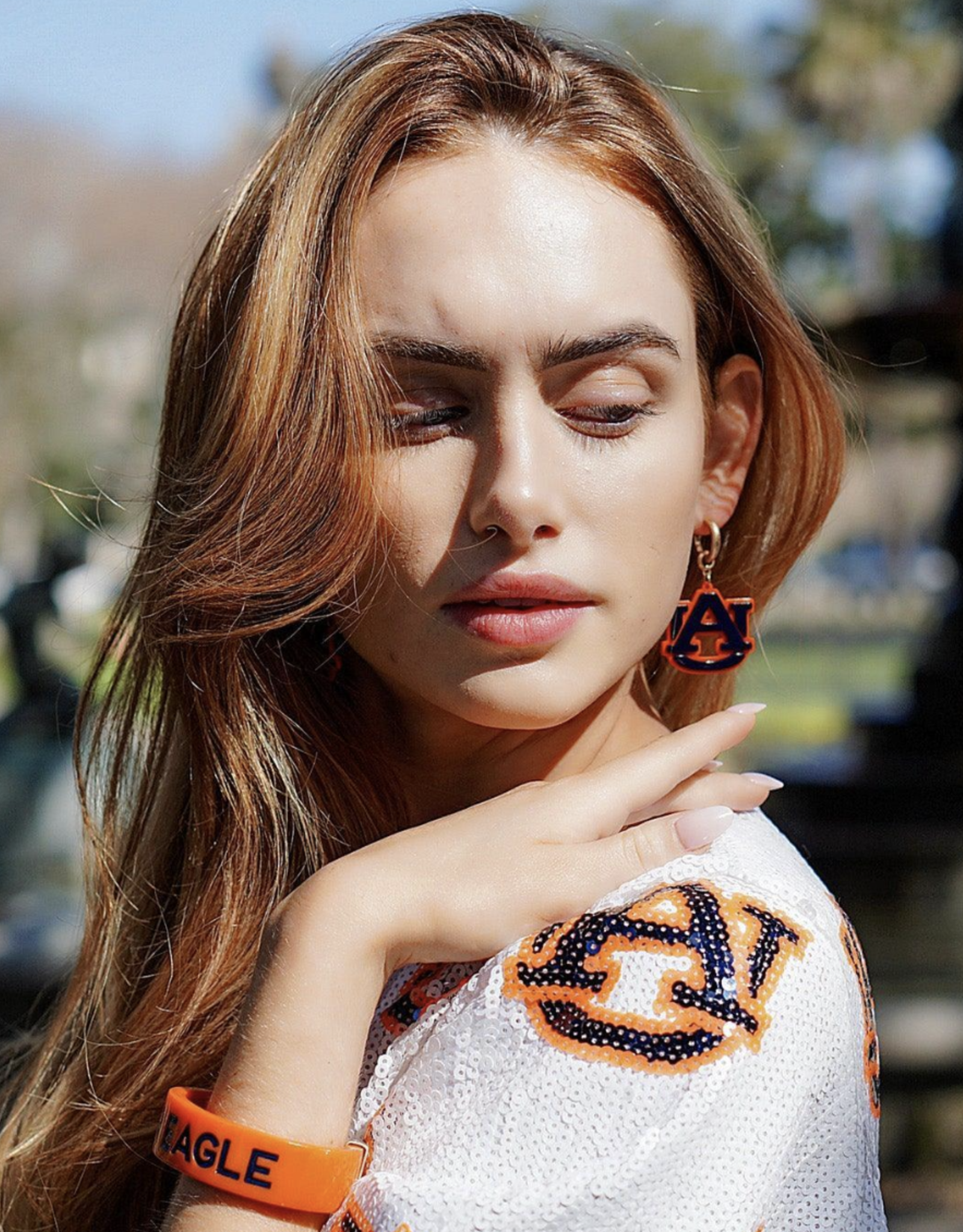 Earrings Drop Hoop Auburn Tiger Resin Logo Navy