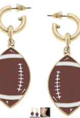 Earrings Game Day Enamel Football Drop Hoop Worn Gold 2.3"