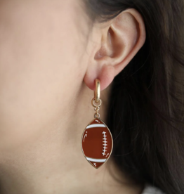 Earrings Game Day Enamel Football Drop Hoop Worn Gold 2.3"