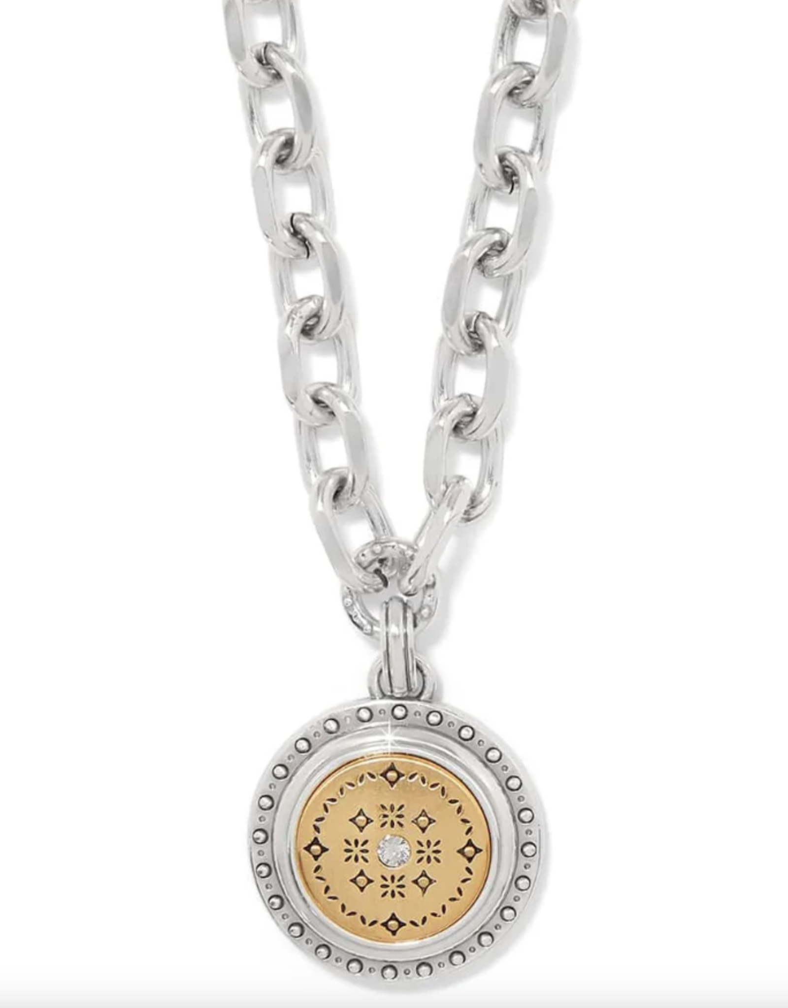 Mosaic Round 2 Tone Pendant Necklace