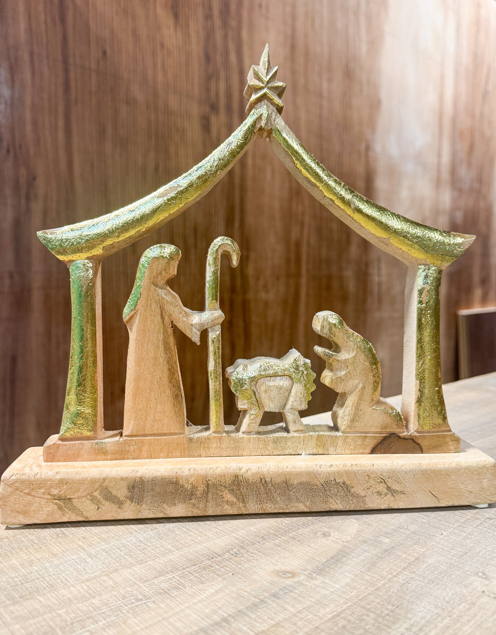 Wood Manger Nativity
