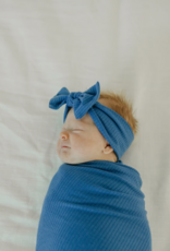 Rib Knit Headband Bow Indigo