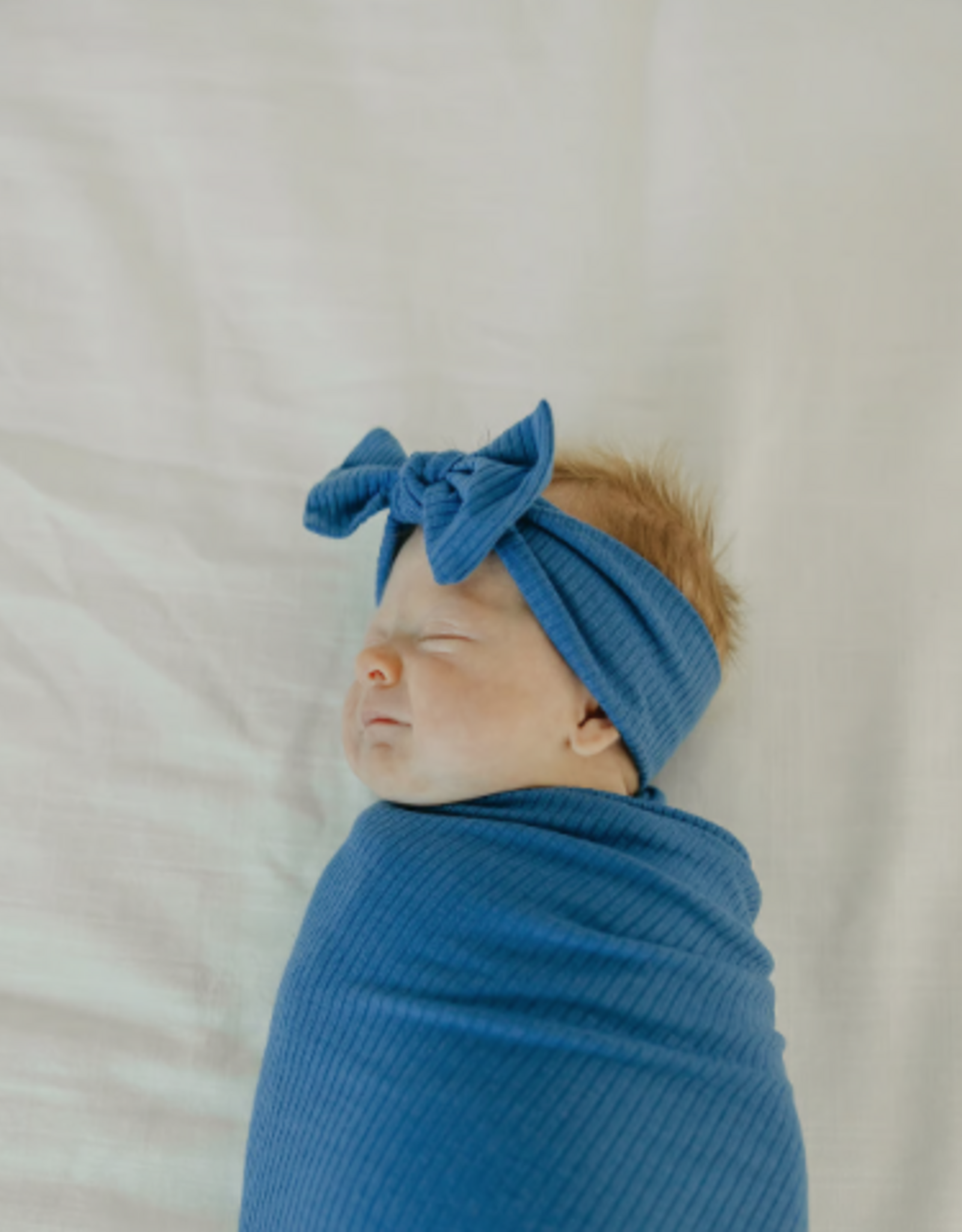 Rib Knit Headband Bow Indigo