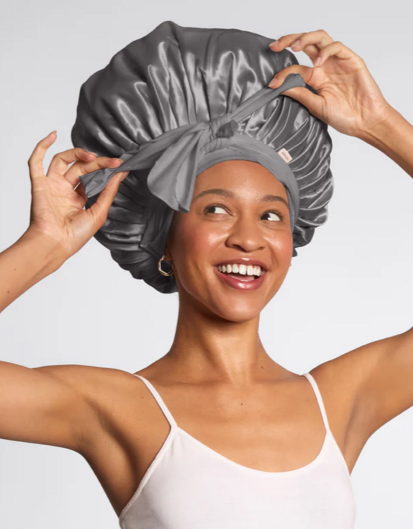 Adjustable Oversized Satin Bonnet Charcoal