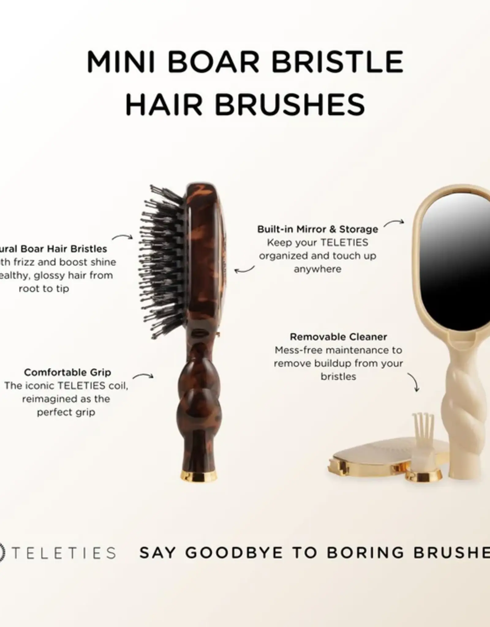 Teleties Mini Boar Bristle Brush-Tortoise