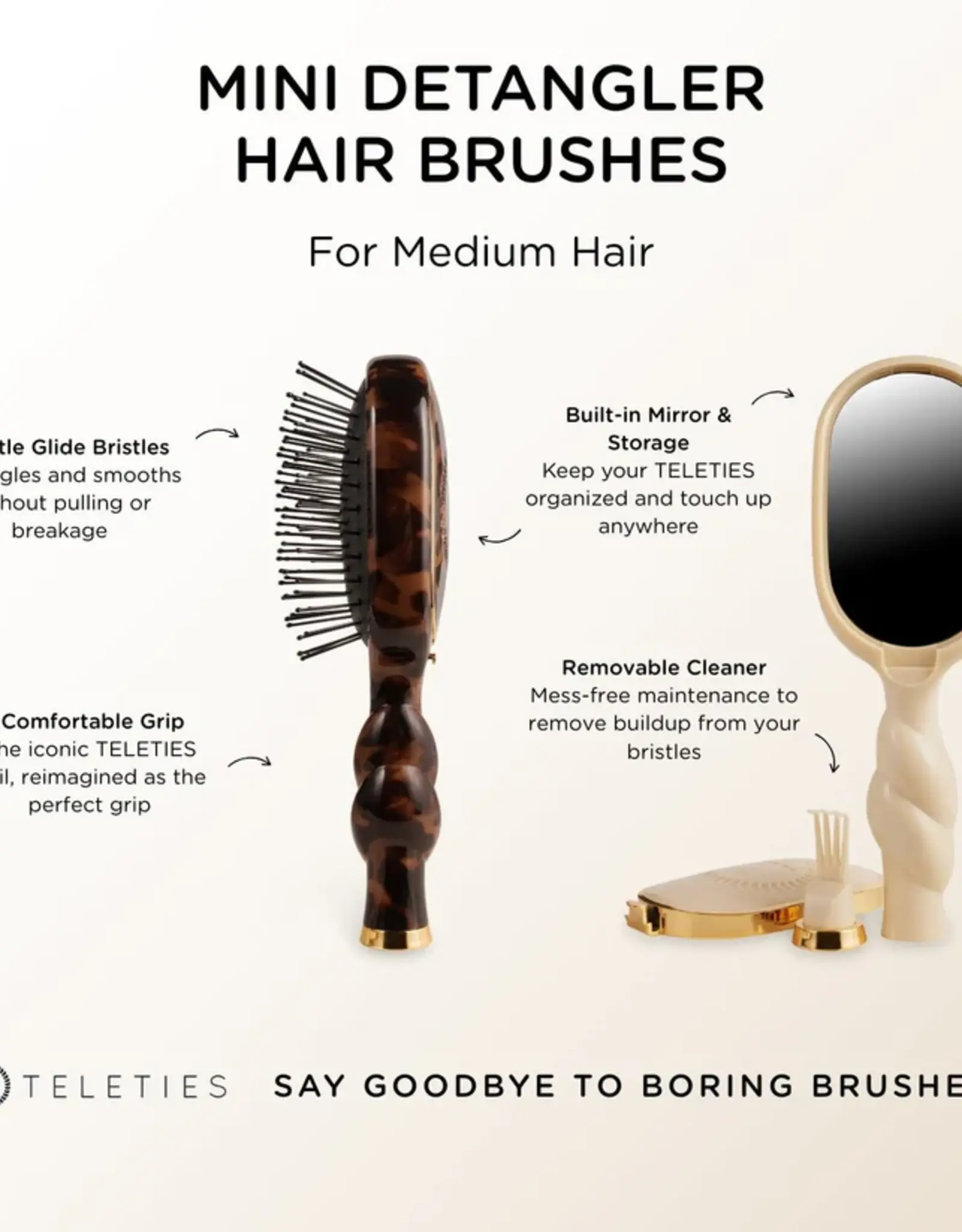 Teleties Mini Detangler Brush For Medium Hair-Tortoise