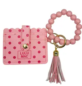 Girlie Girl Originals Lulu Mac Beaded Wristlet ID Wallet Pink/Hot PinkDot