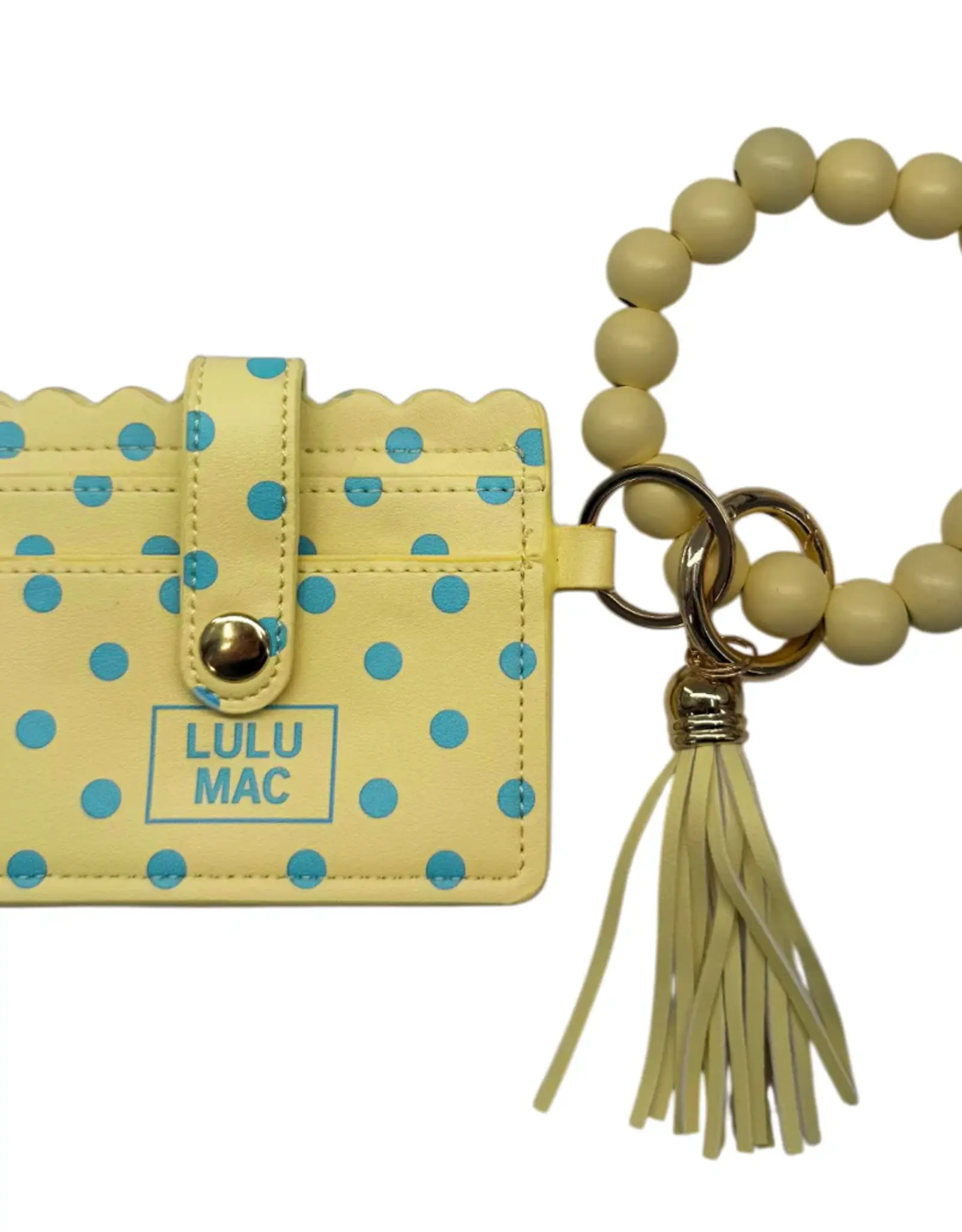 Girlie Girl Originals Lulu Mac Beaded Wristlet ID Wallet Yellow/Blue Dot