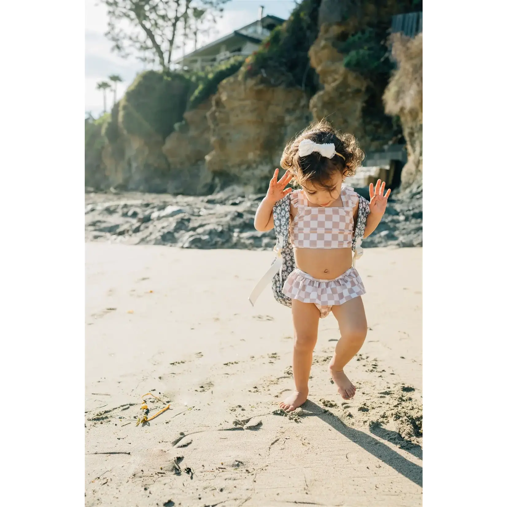 Mebie Baby Mebie Baby - Taupe Checkered Ruffle Bikini Set