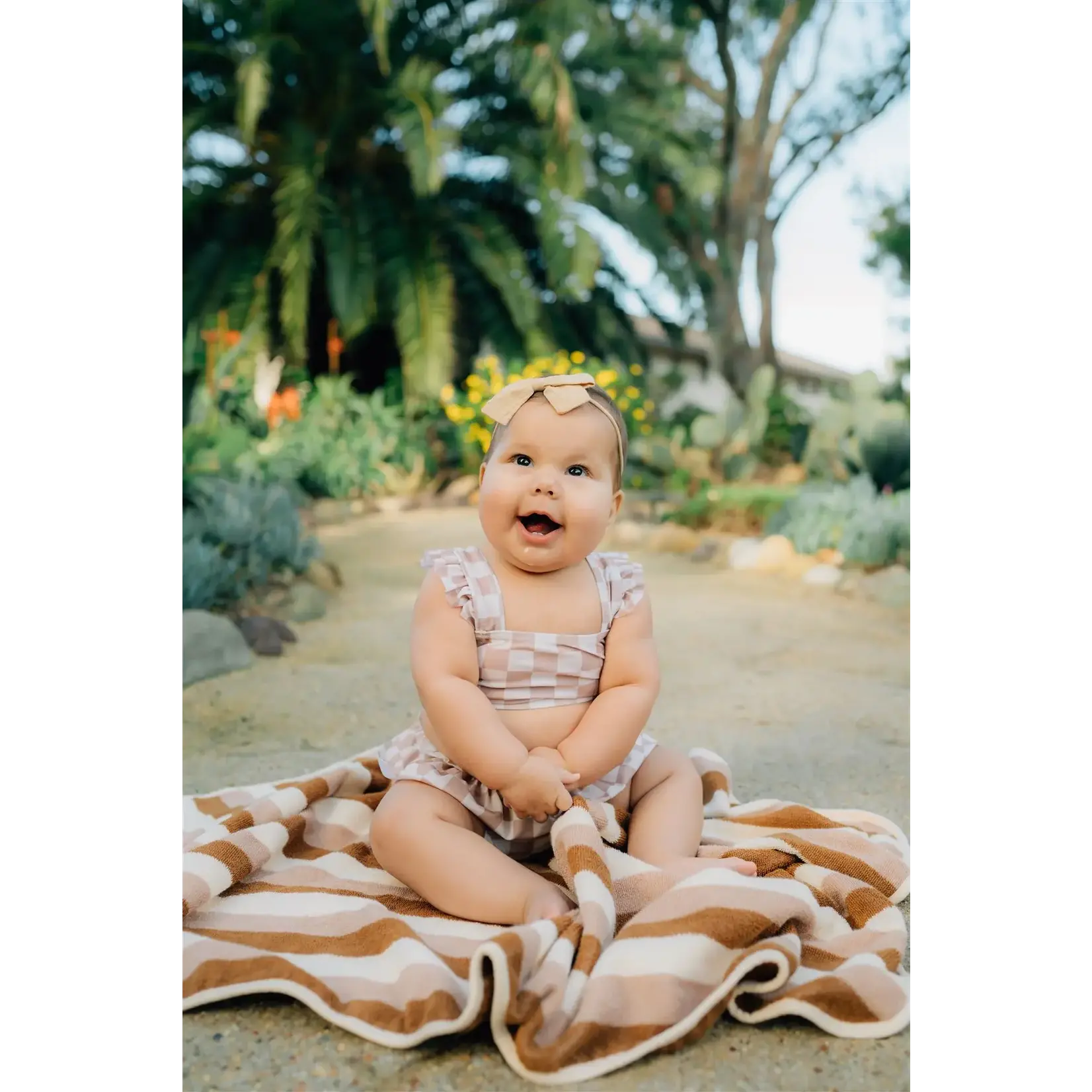 Mebie Baby Mebie Baby - Taupe Checkered Ruffle Bikini Set