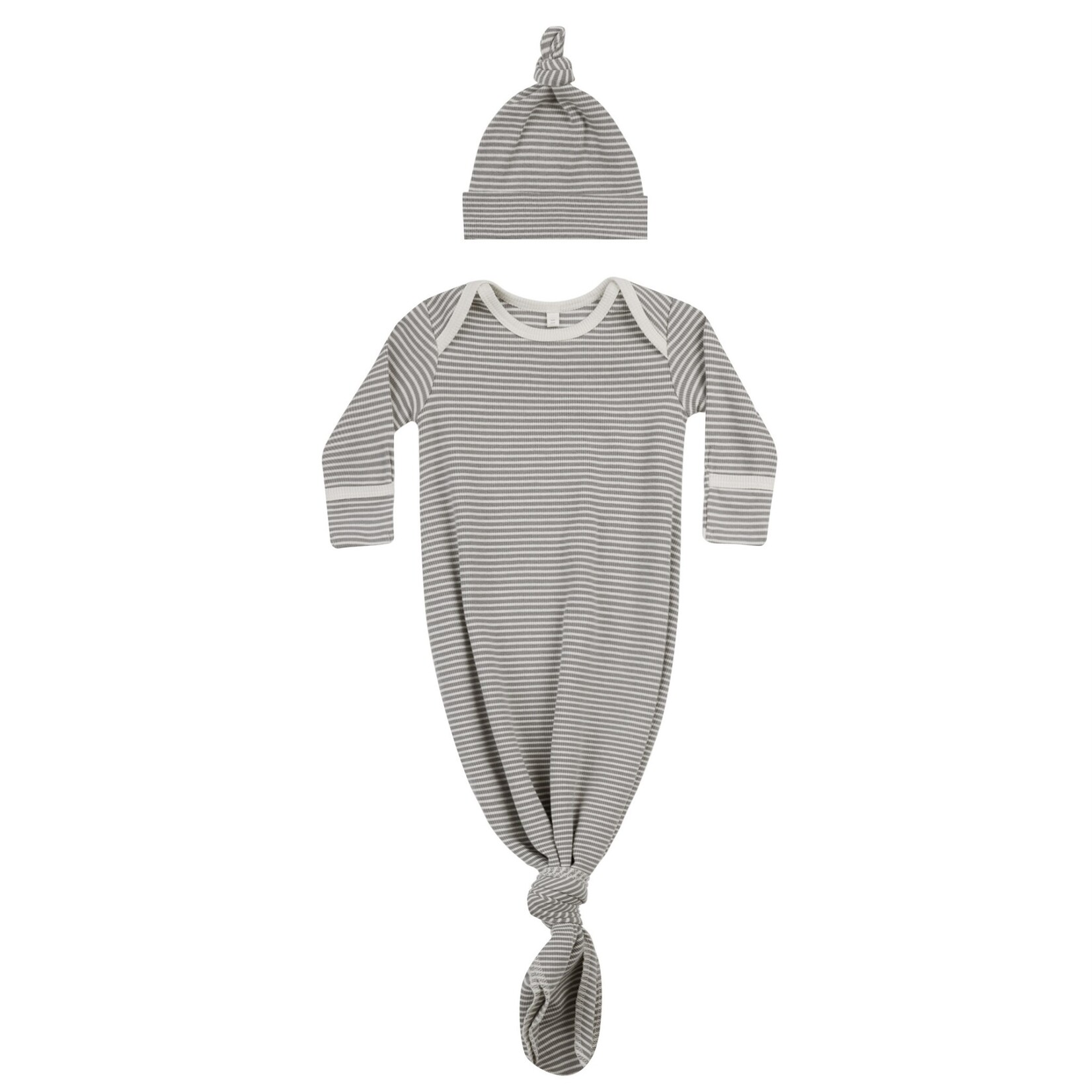 Quincy Mae Quincy Mae - Micro Stripe Knotted Baby Gown + Hat Set