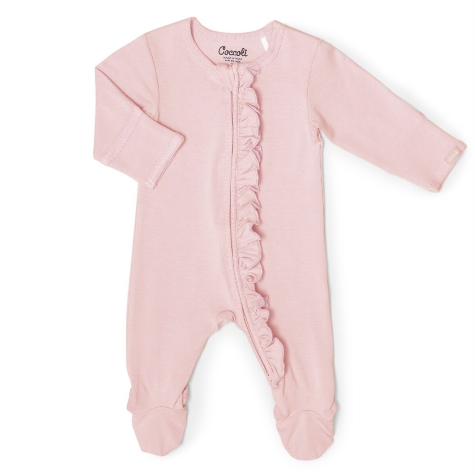 Coccoli Coccoli - Modal Ruffle Zipper Footie | Silver Pink