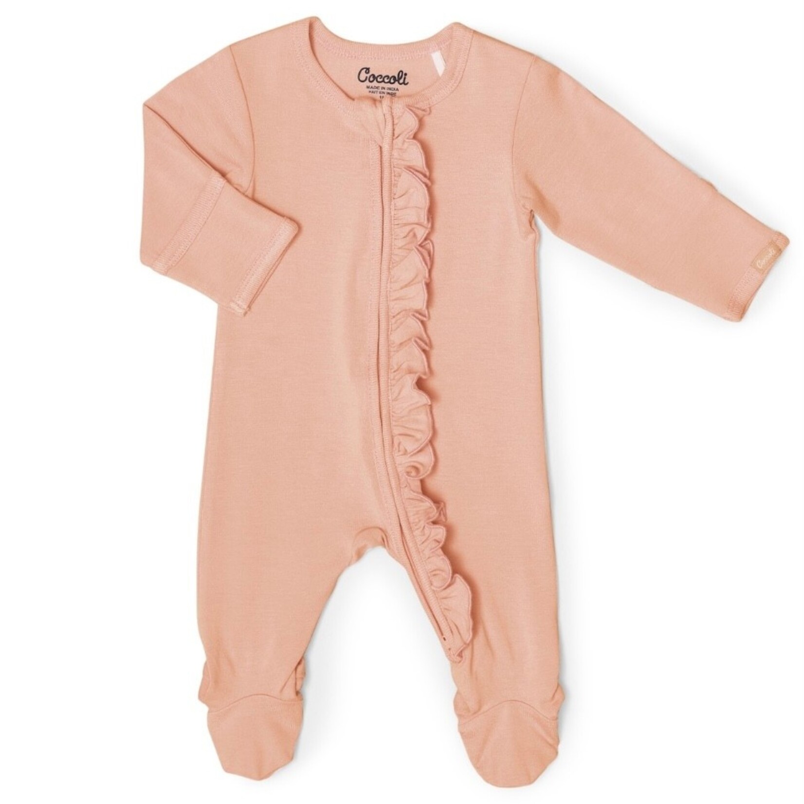 Coccoli Coccoli - Modal Ruffle Zipper Footie | Soft Clay