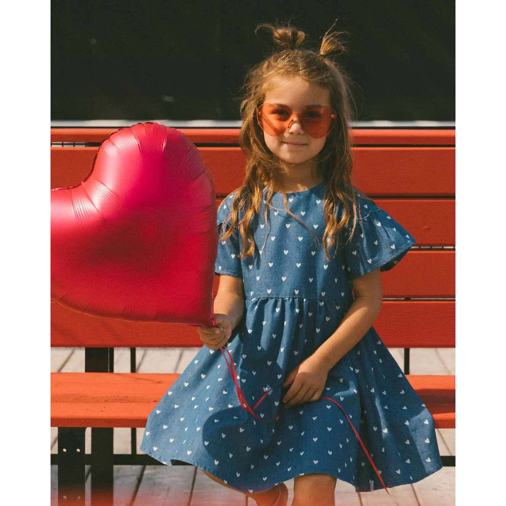 Deux Par Deux Deux Par Deux - Heart Printed Chambray Dress