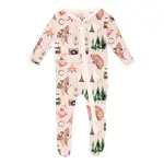 KicKee Pants KicKee Pants - Zipper Footie | Latte Camping Animals