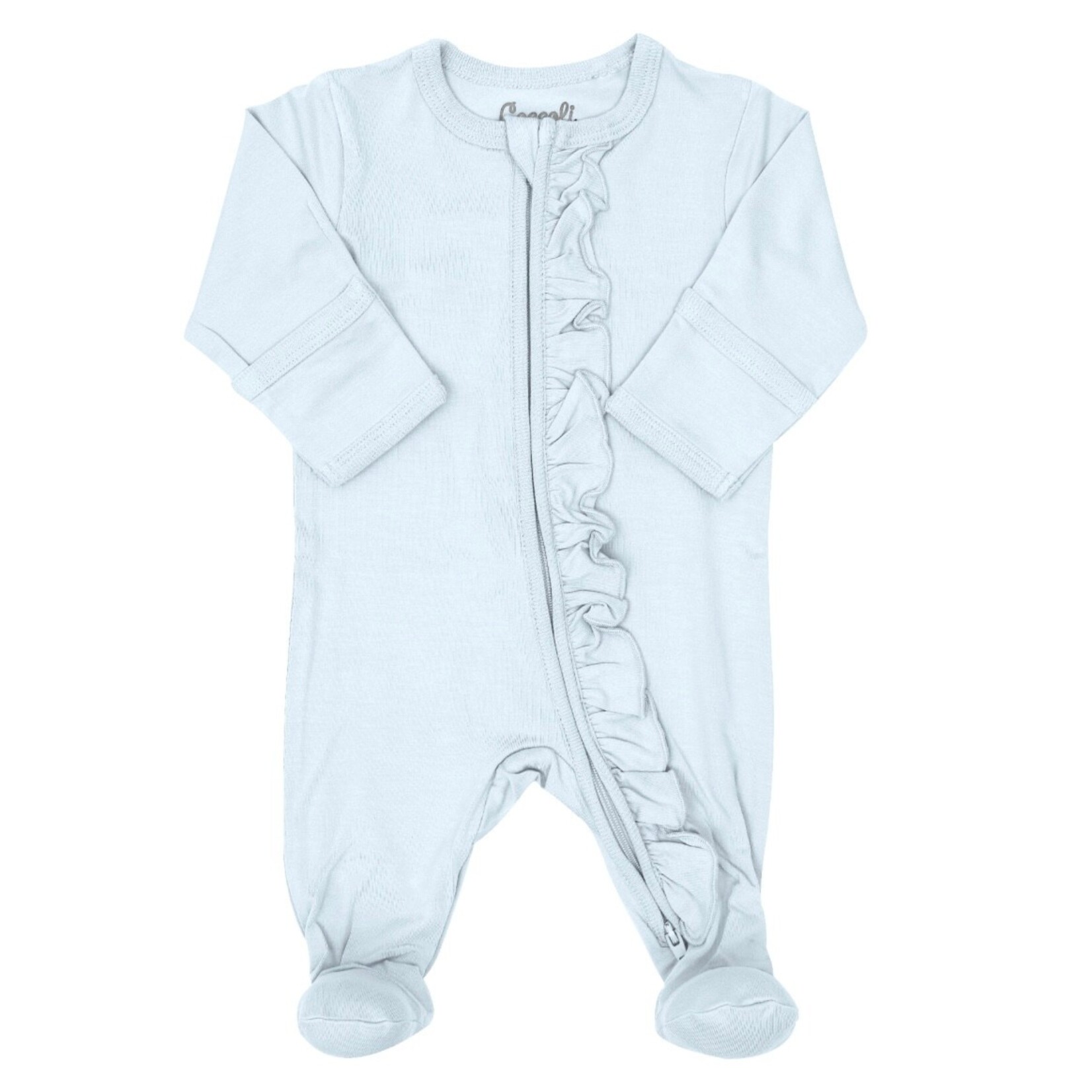 Coccoli Coccoli - Modal Ruffle Zipper Footie | Sky Blue