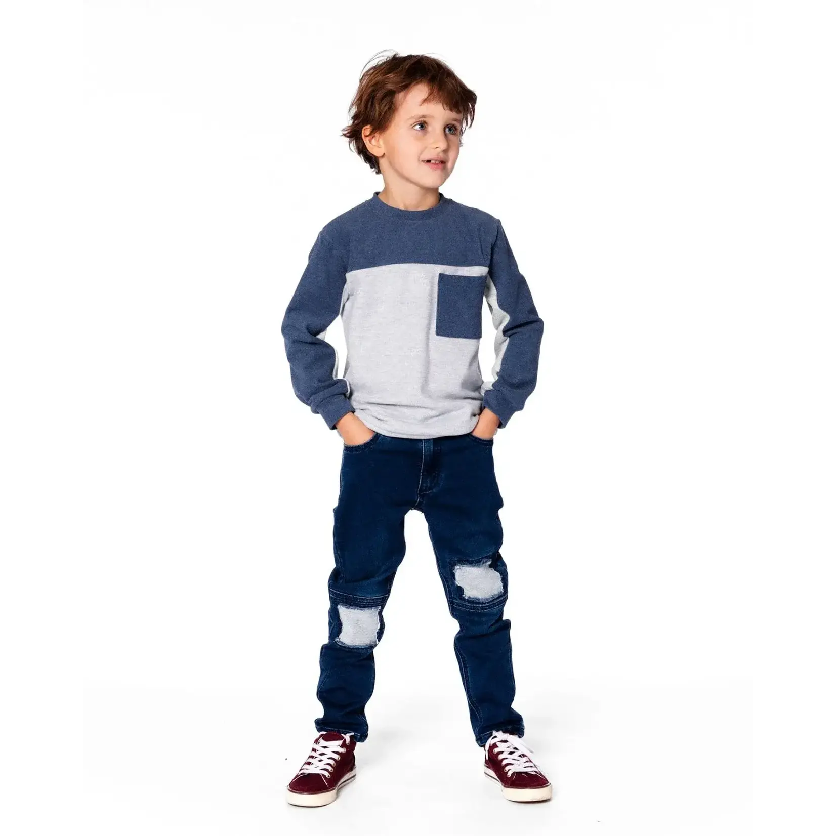 Deux Par Deux Deux Par Deux  - Color Block Brushed Jersey With Chest Pocket