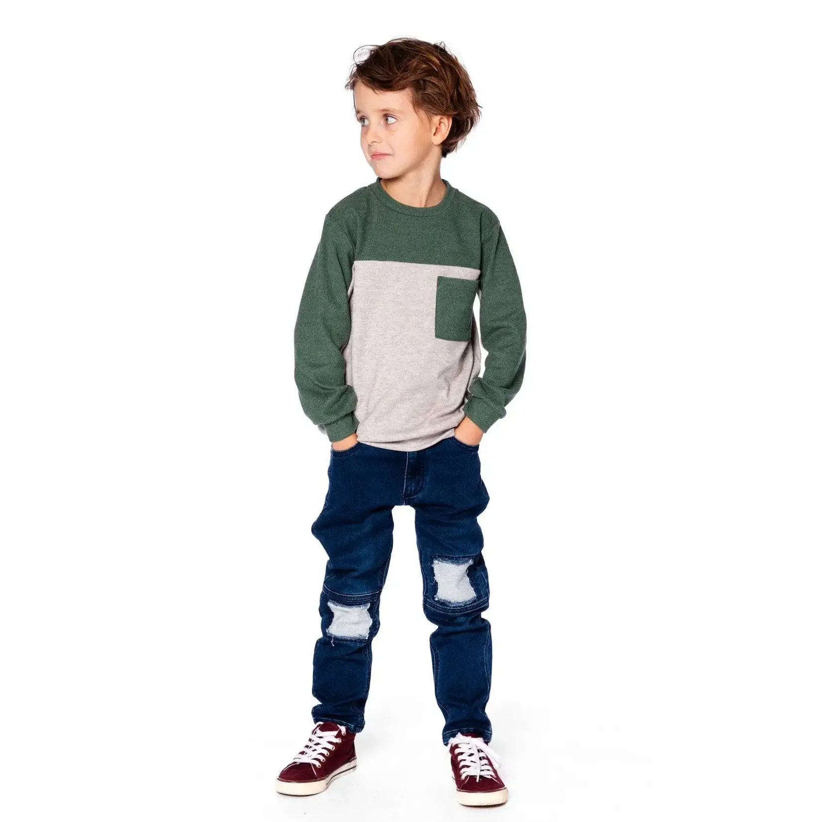 Deux Par Deux Deux Par Deux  - Color Block Brushed Jersey With Chest Pocket