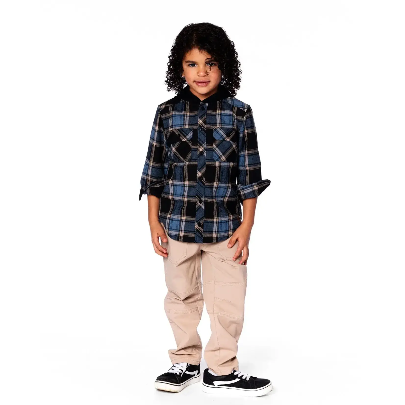 Deux Par Deux Deux Par Deux  - Flanel Shirt With Jersey Hood