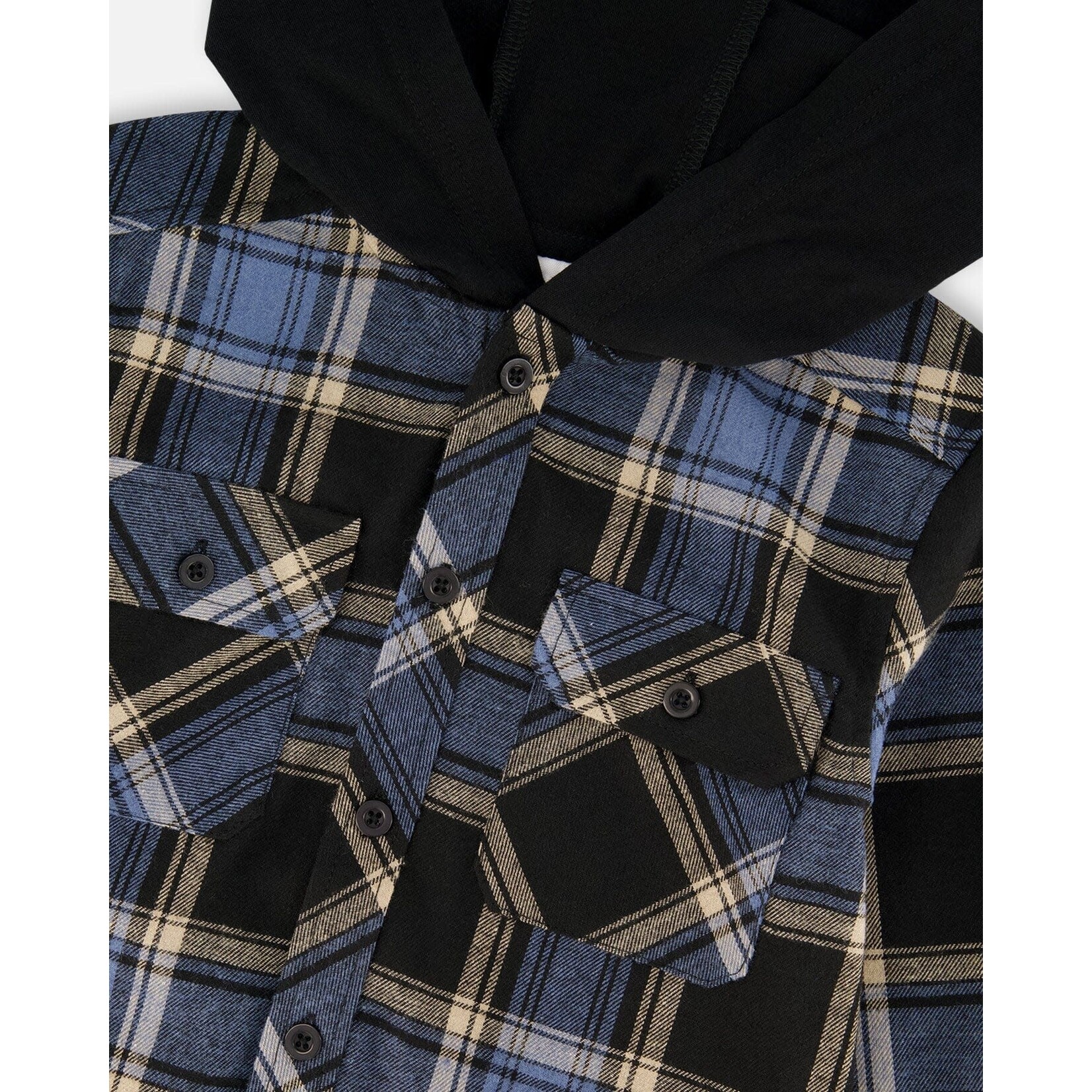 Deux Par Deux Deux Par Deux  - Flanel Shirt With Jersey Hood