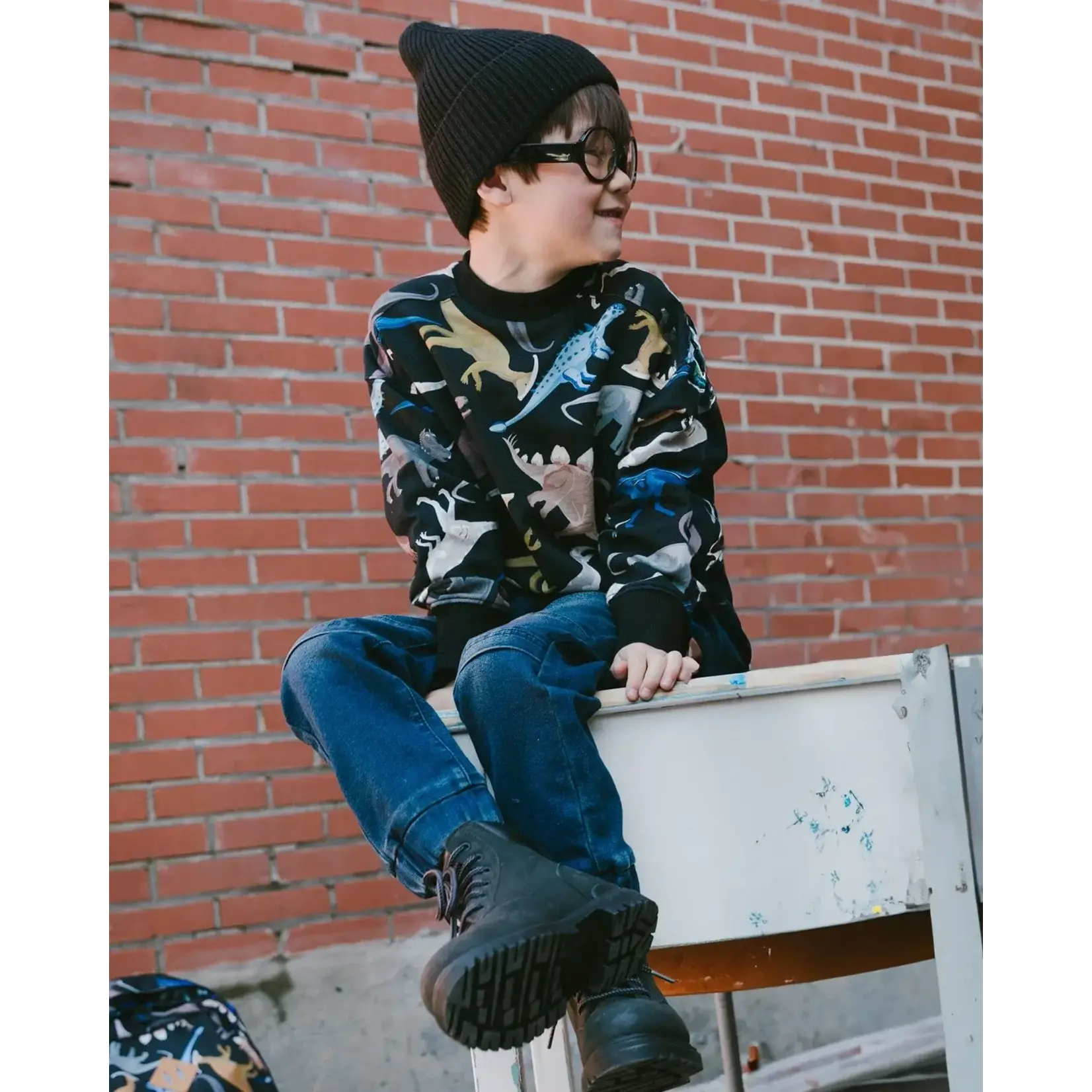 Deux Par Deux Deux Par Deux  - Printed Fleece Dino Sweatshirt