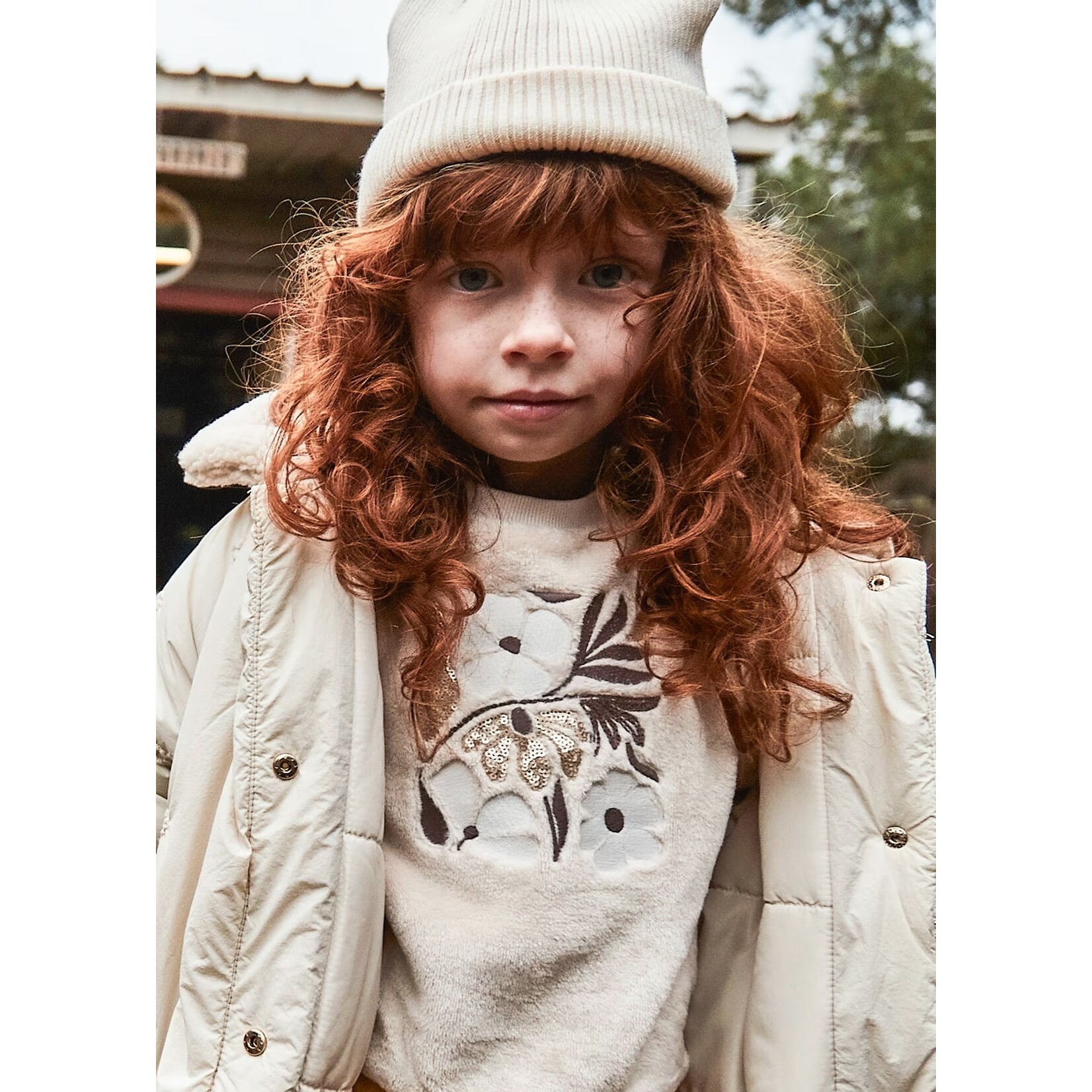 Mayoral Mayoral - Sweatshirt With Floral Faux Fur