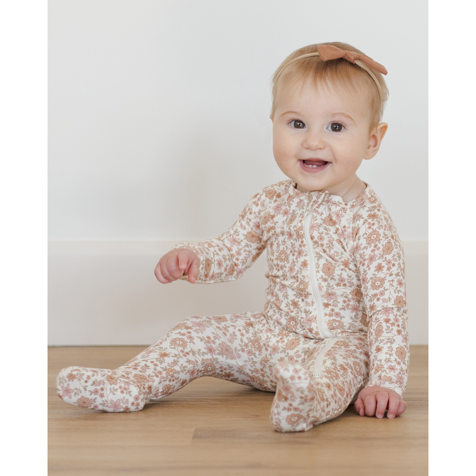 Quincy Mae Quincy Mae - Bamboo Bloom Zip Footie