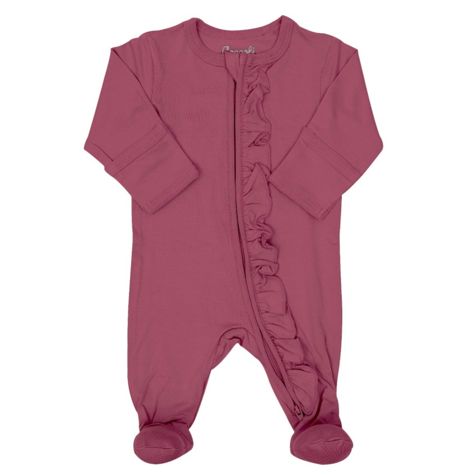 Coccoli Coccoli - Modal Ruffle Zipper Footie | Berry Rose