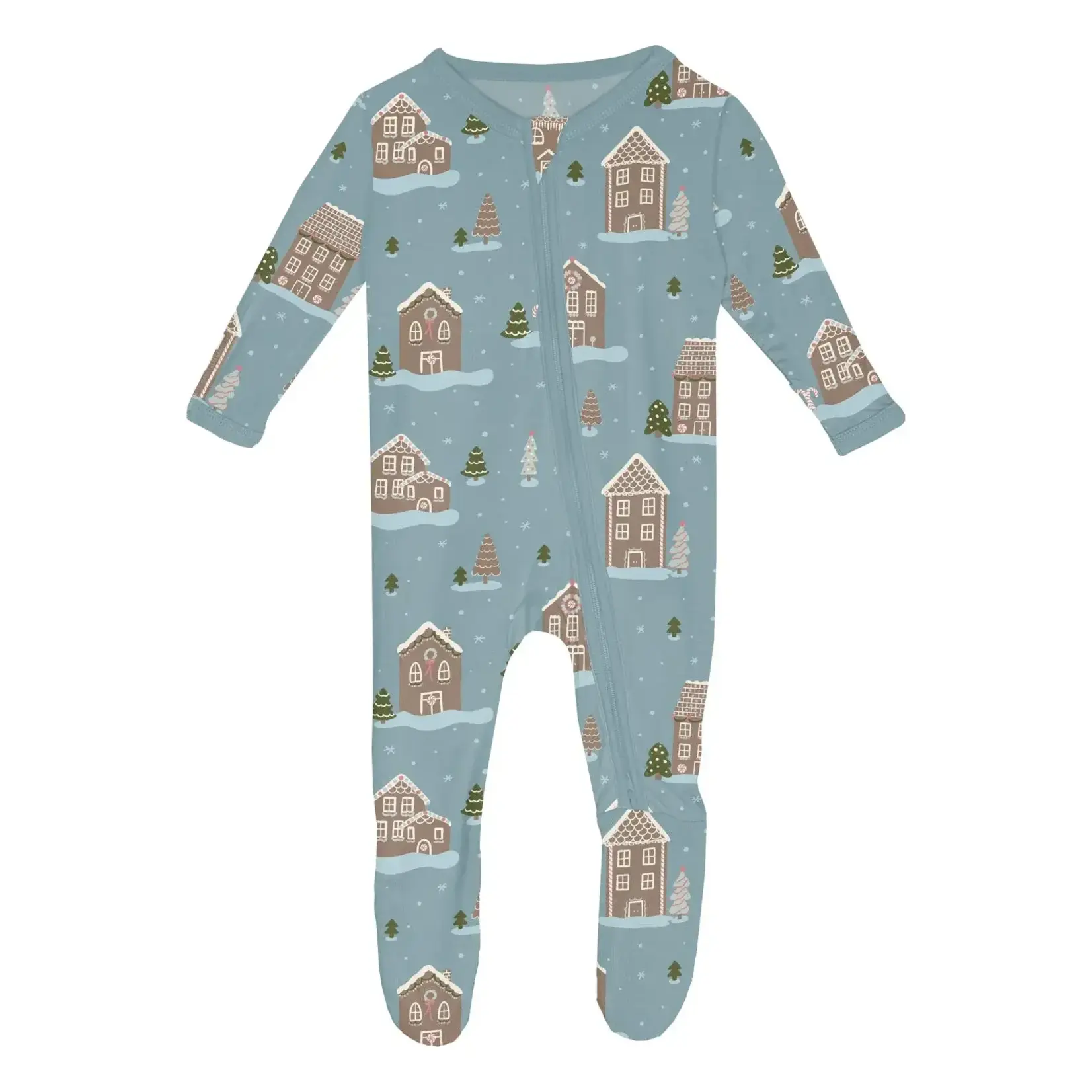 KicKee Pants KicKee Pants - 2 Way Footie Zipper Stormy Sea Gingerbread Town