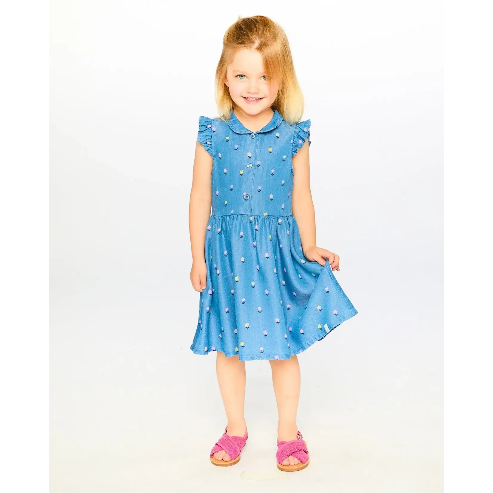 Deux Par Deux Deux Par Deux - Sleeveless Button Down Dress Flower Print