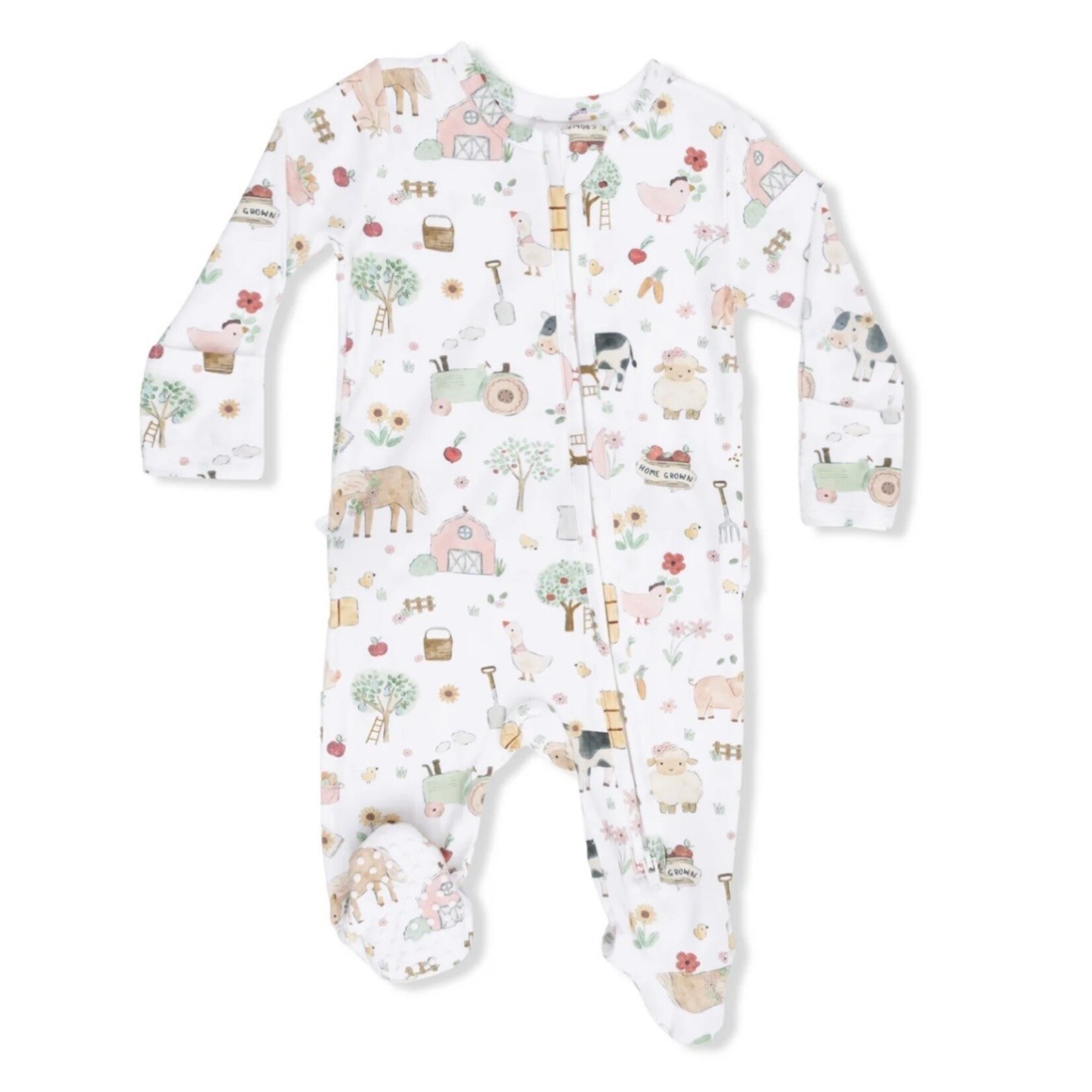 Angel Dear Angel Dear - Cute  Pink Farm Animals 2 -Way Ruffle Zipper Footie