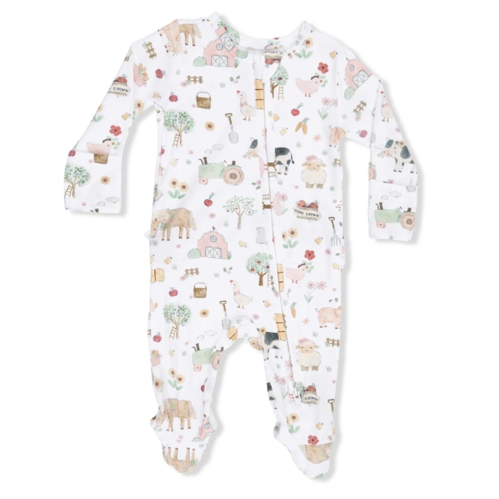 Angel Dear Angel Dear - Cute  Pink Farm Animals 2 -Way Ruffle Zipper Footie