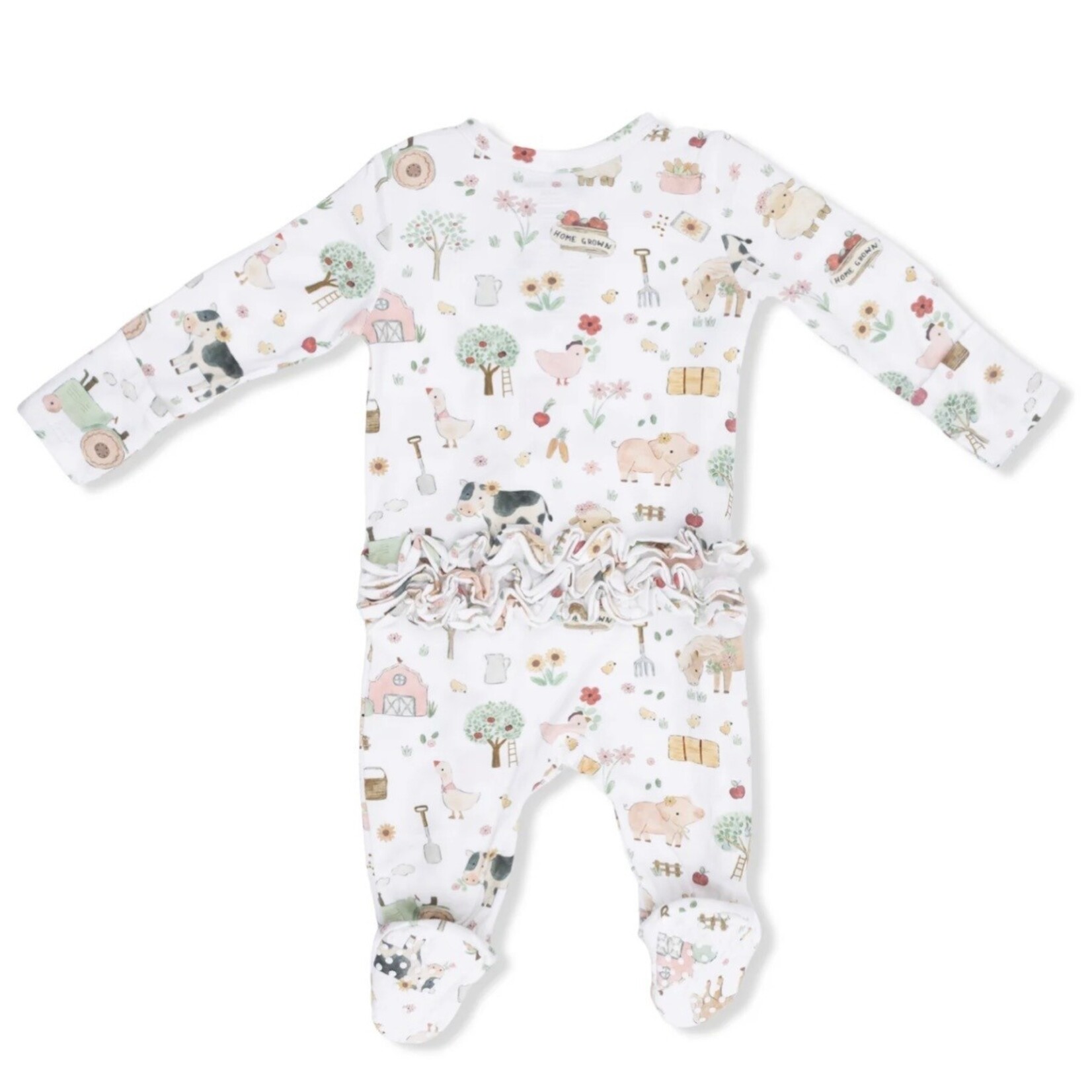 Angel Dear Angel Dear - Cute  Pink Farm Animals 2 -Way Ruffle Zipper Footie