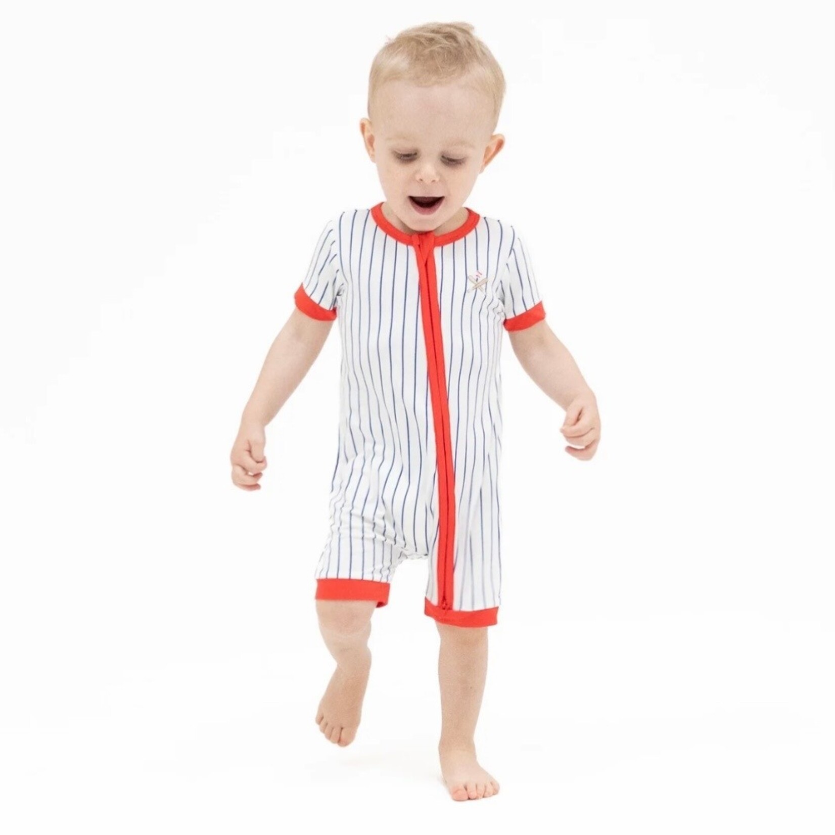 Angel Dear Angel Dear - Baseball Stripe Shortie 2-Way Zipper Romper