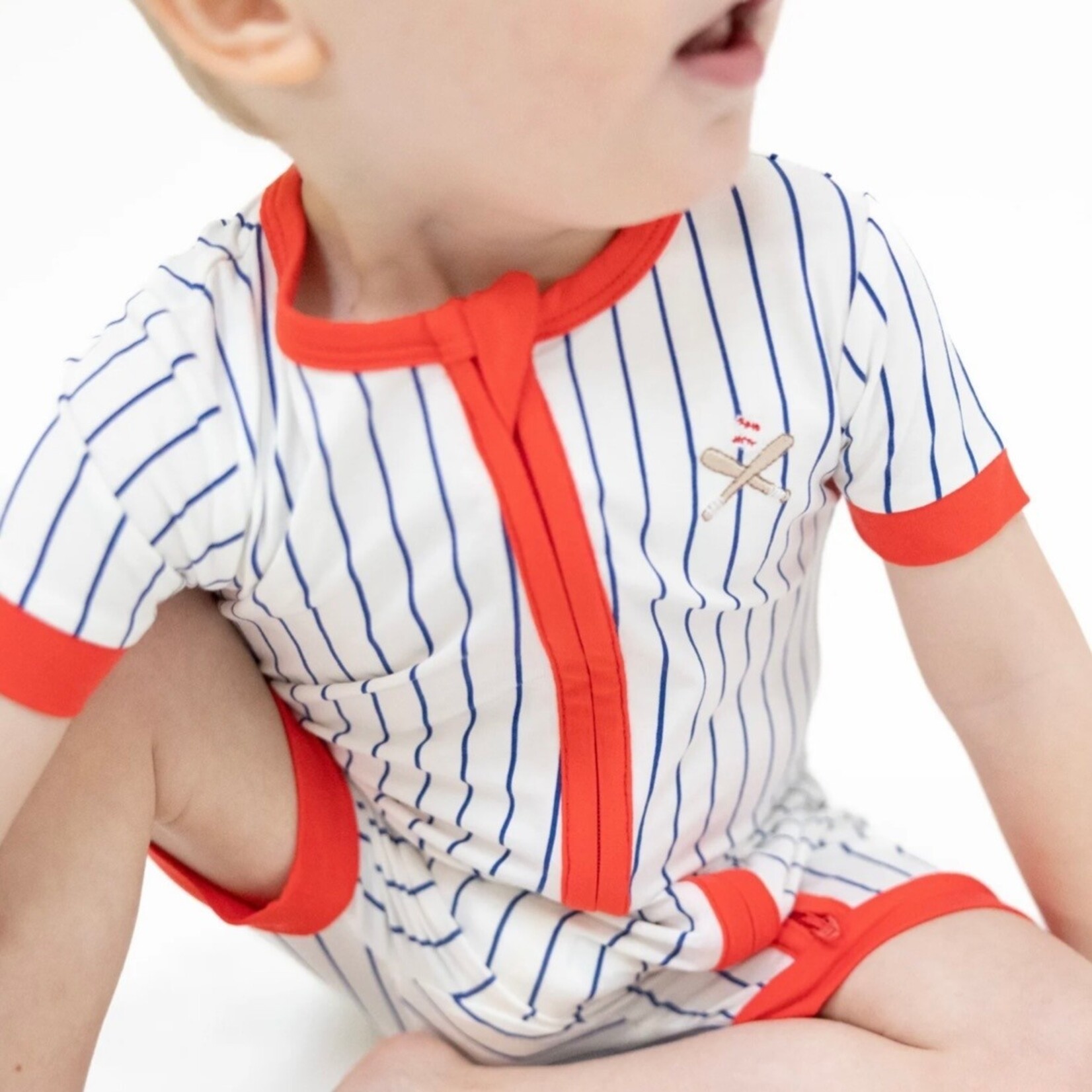 Angel Dear Angel Dear - Baseball Stripe Shortie 2-Way Zipper Romper