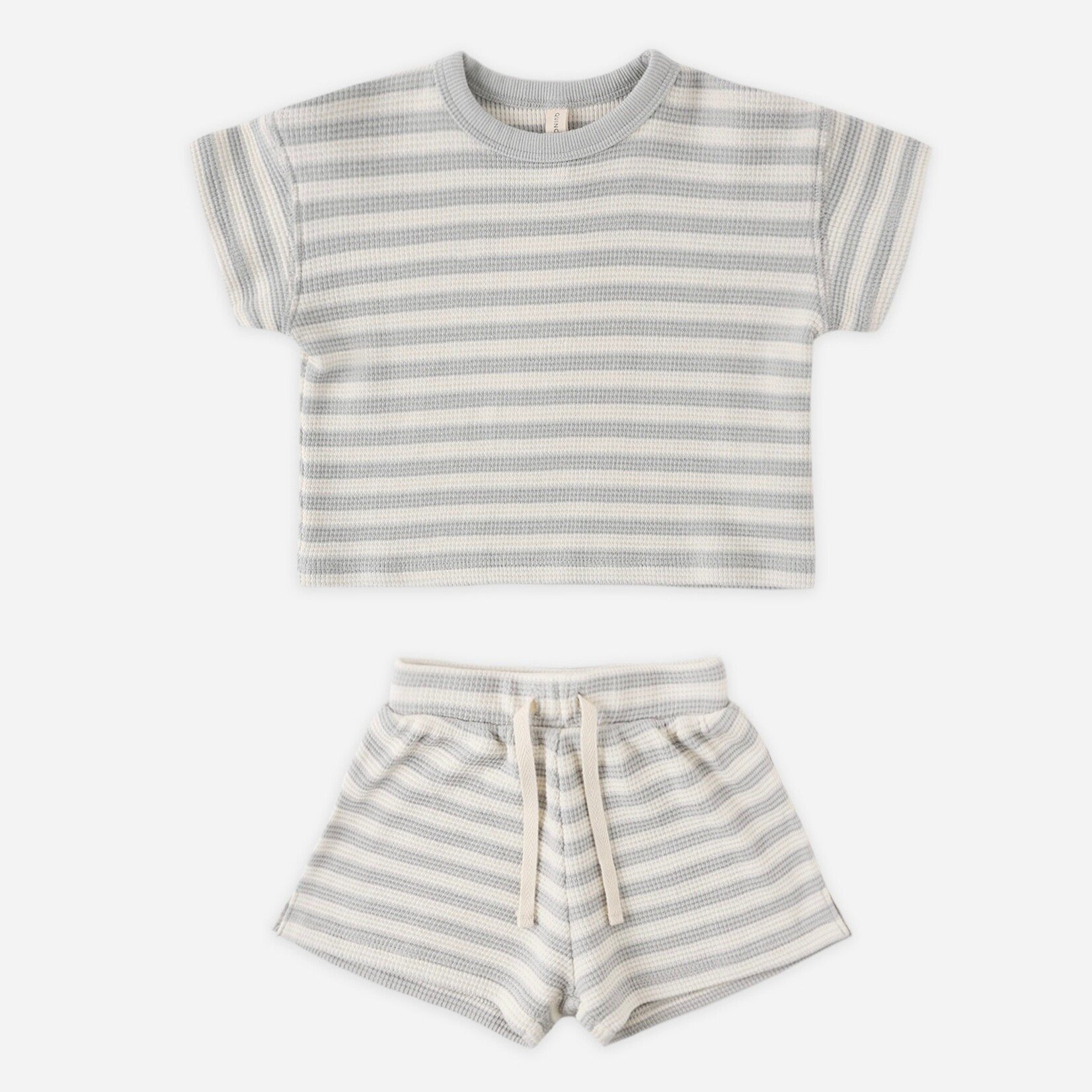 Quincy Mae Quincy Mae - Waffle Tee + Short Set | Sky Stripe