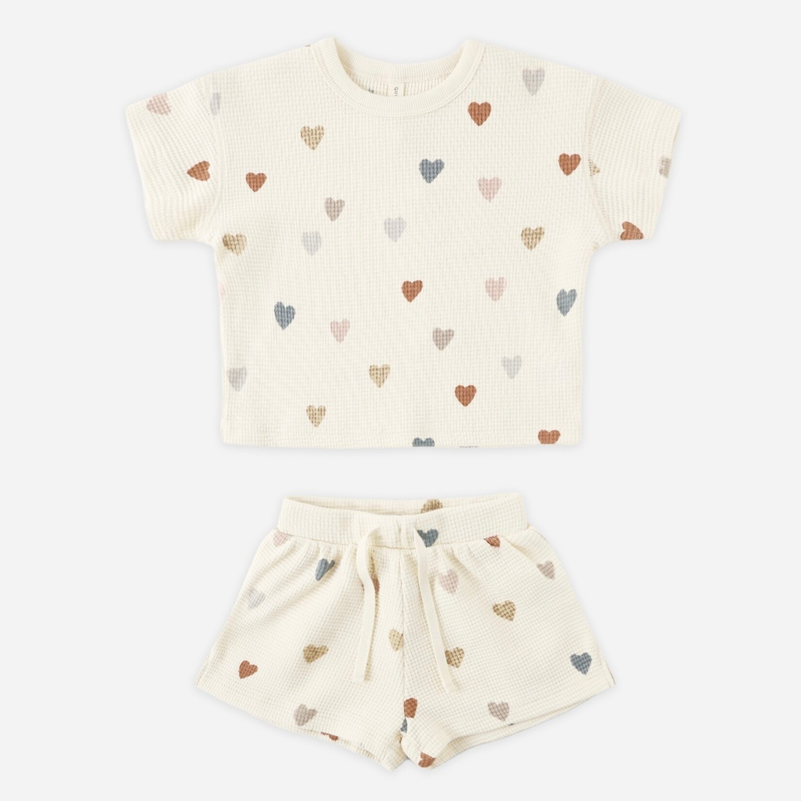 Quincy Mae Quincy Mae - Waffle Tee + Short Set | Confetti Hearts