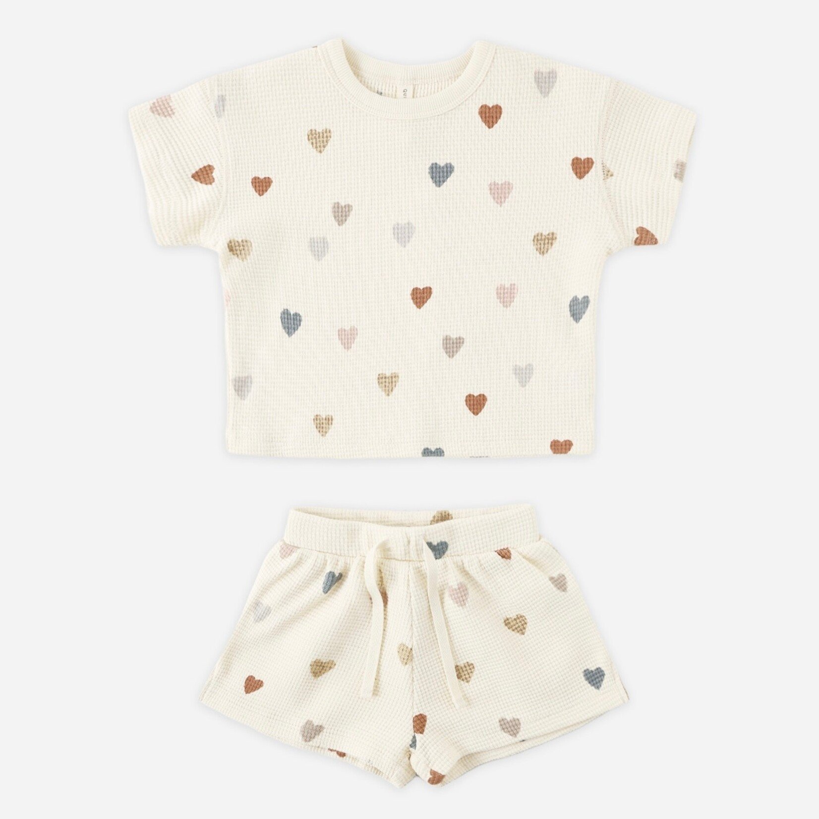 Quincy Mae Quincy Mae - Waffle Tee + Short Set | Confetti Hearts