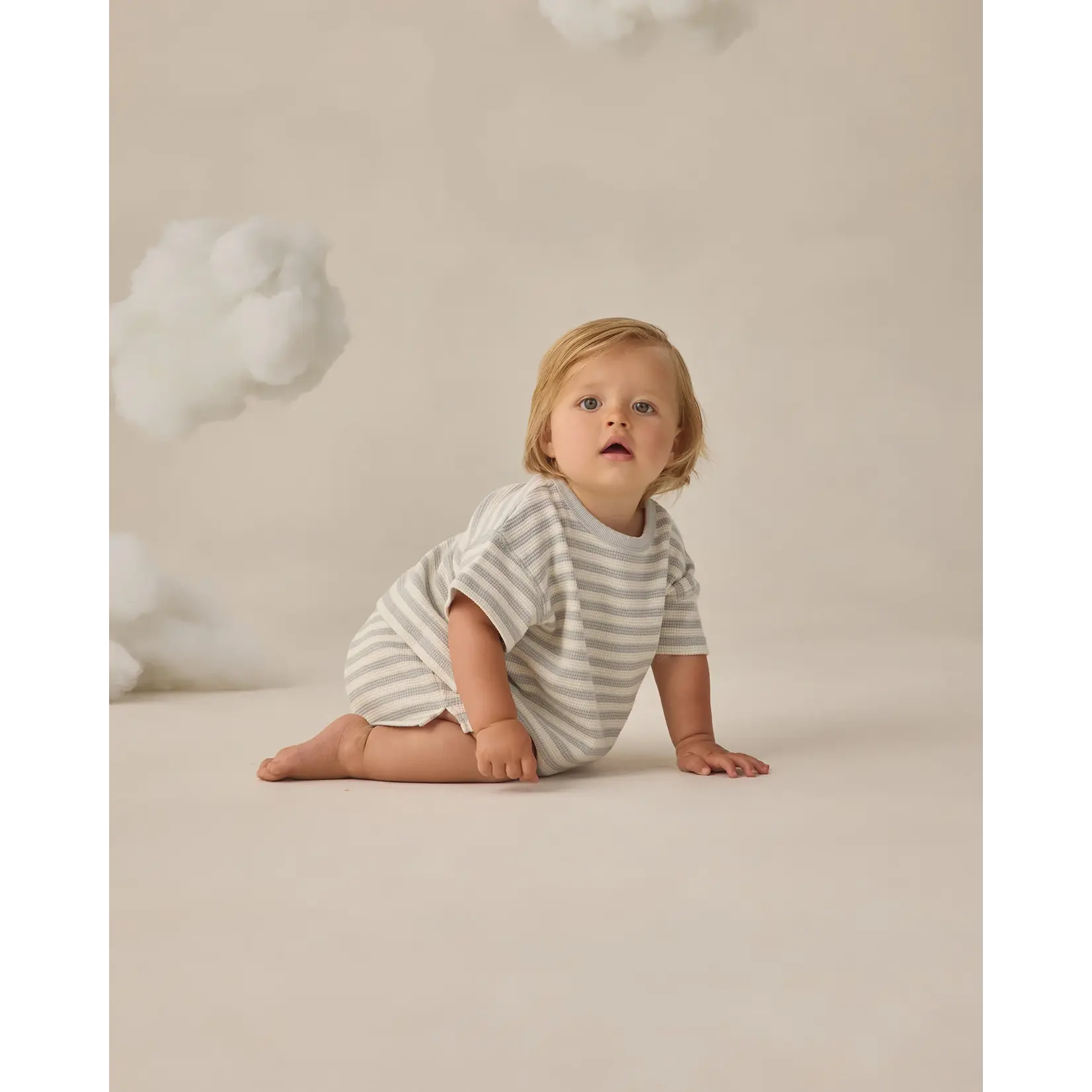 Quincy Mae Quincy Mae - Waffle Tee + Short Set | Sky Stripe