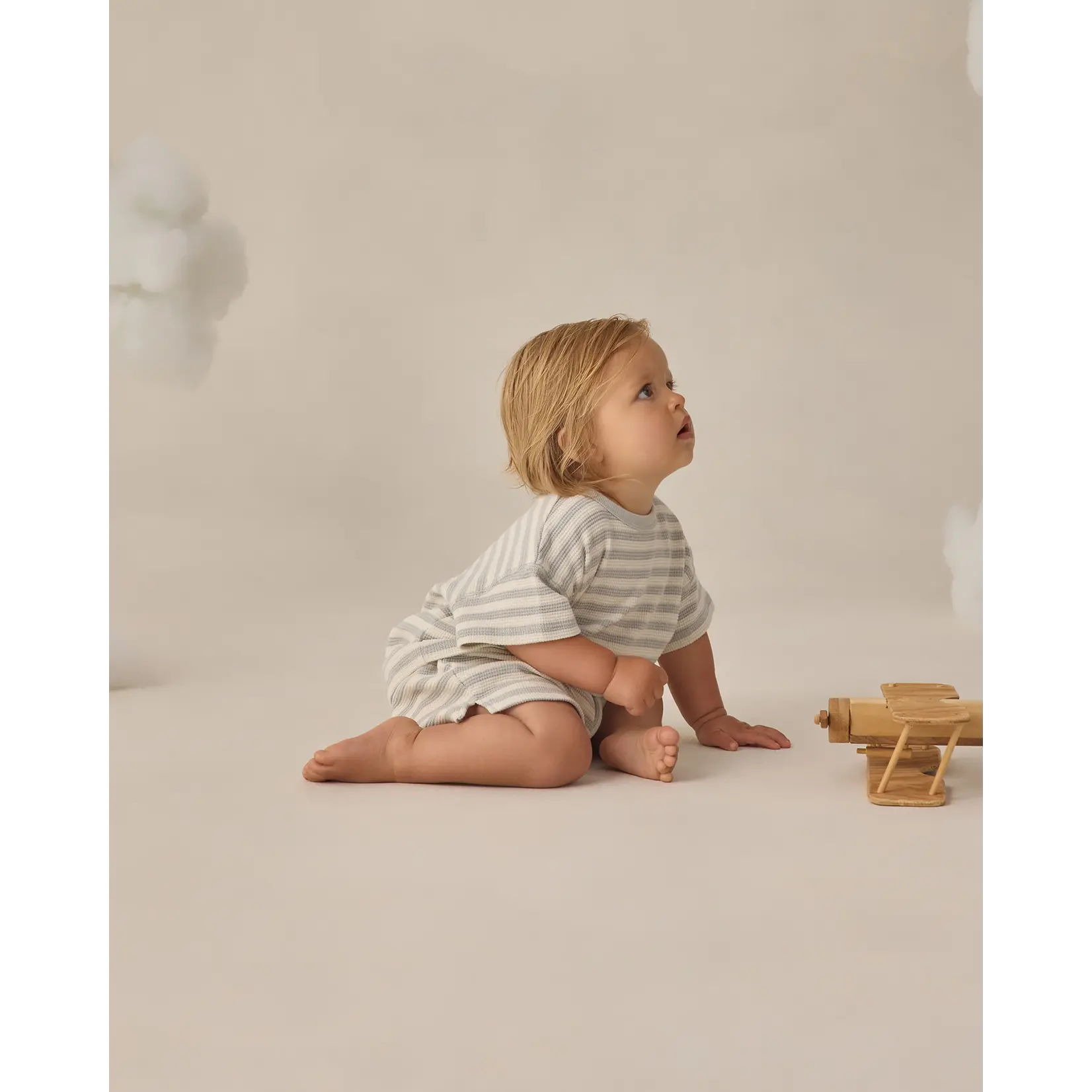 Quincy Mae Quincy Mae - Waffle Tee + Short Set | Sky Stripe