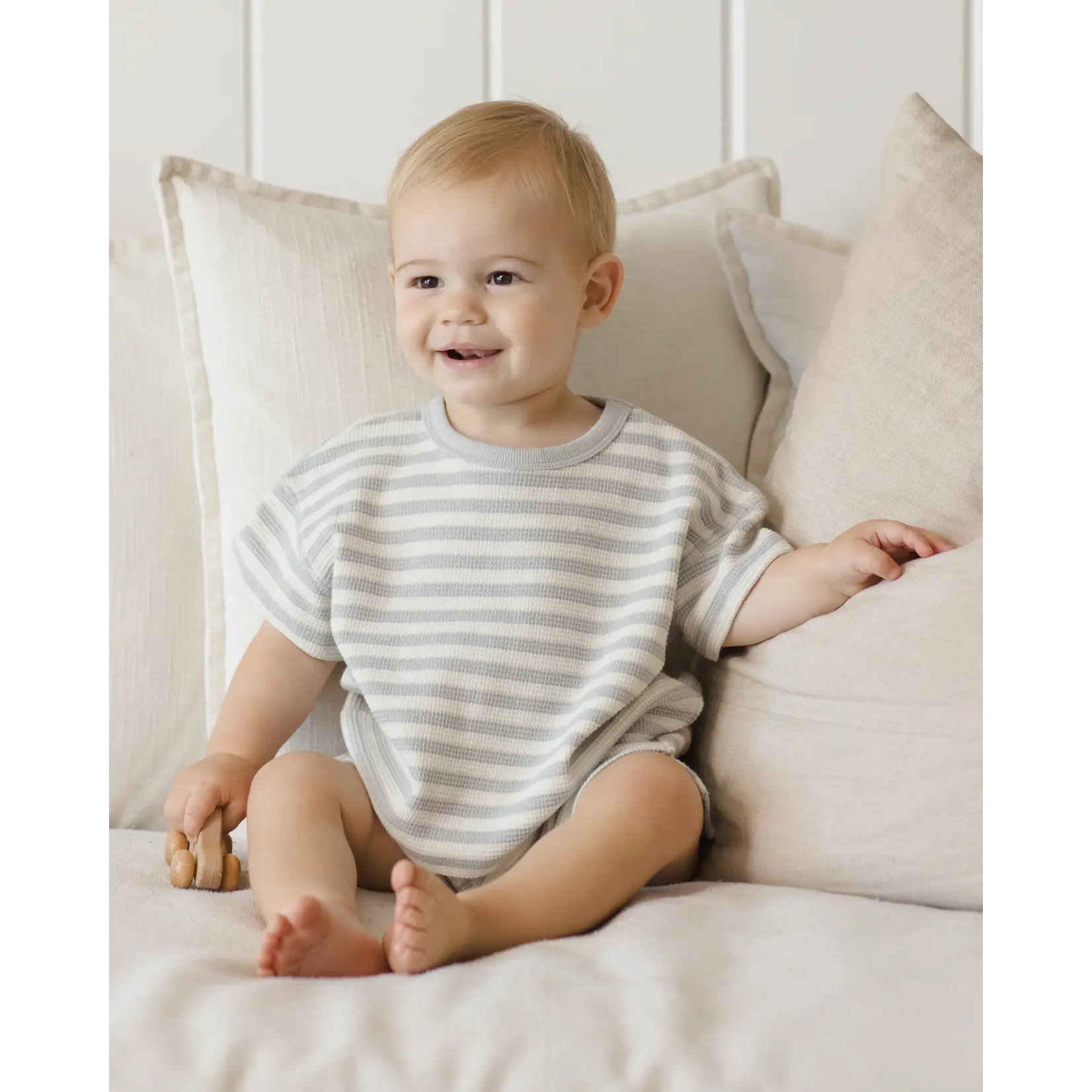 Quincy Mae Quincy Mae - Waffle Tee + Short Set | Sky Stripe