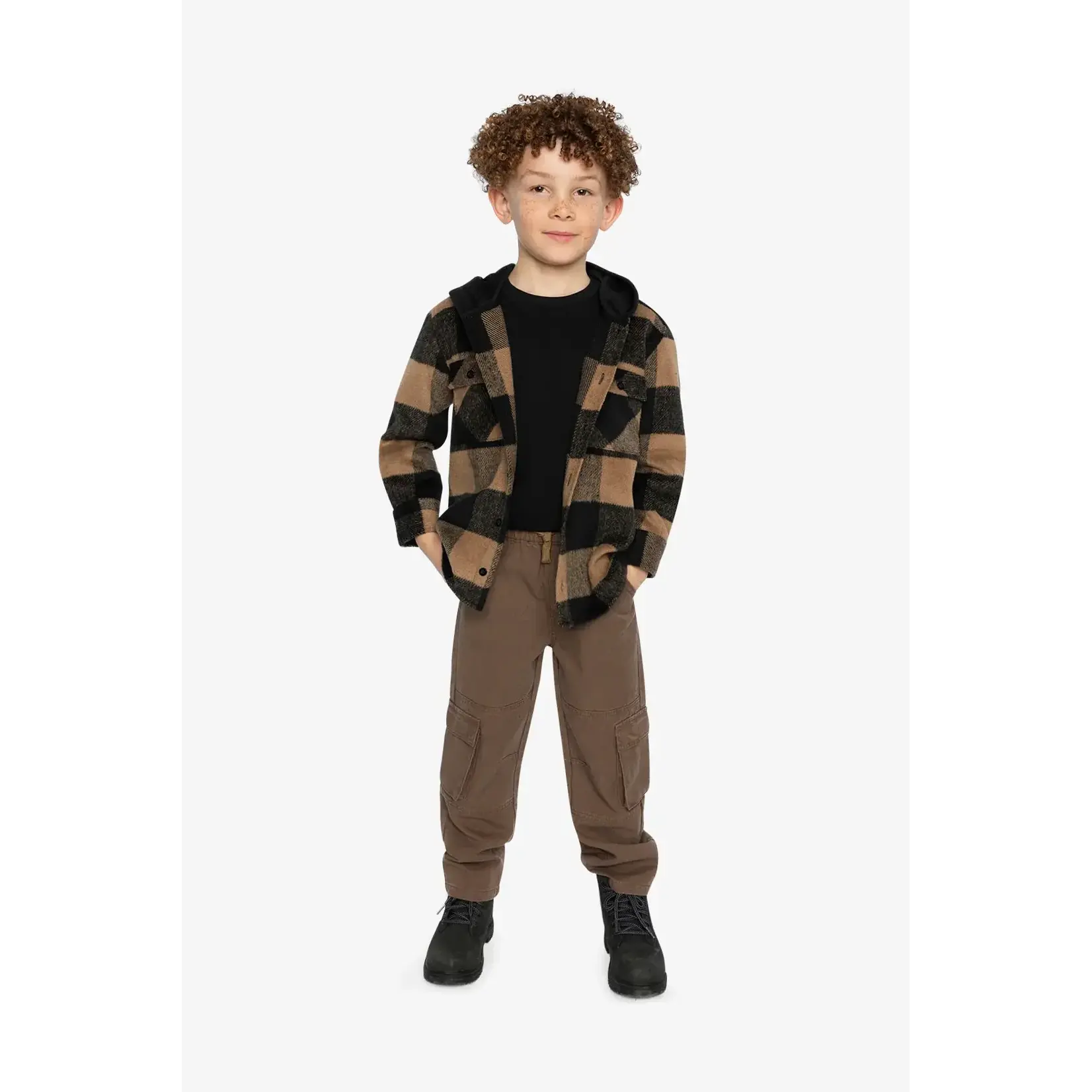 Deux Par Deux Deux Par Deux - Polar Fleece Hooded Flannel Shirt