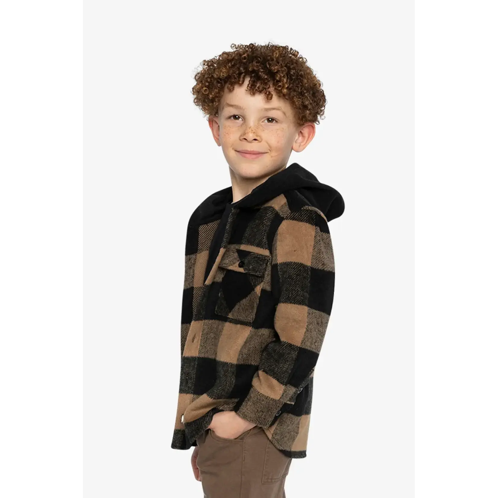 Deux Par Deux Deux Par Deux - Polar Fleece Hooded Flannel Shirt