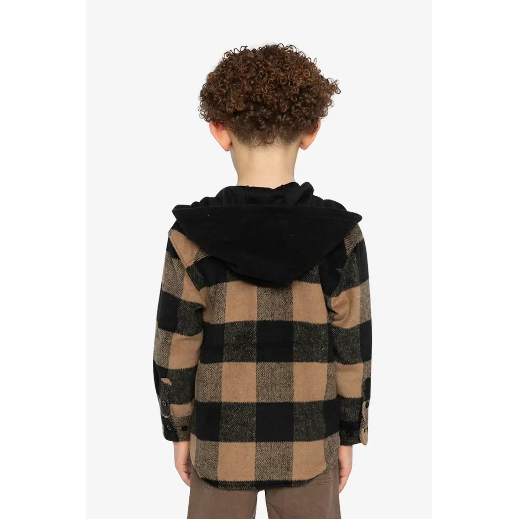Deux Par Deux Deux Par Deux - Polar Fleece Hooded Flannel Shirt