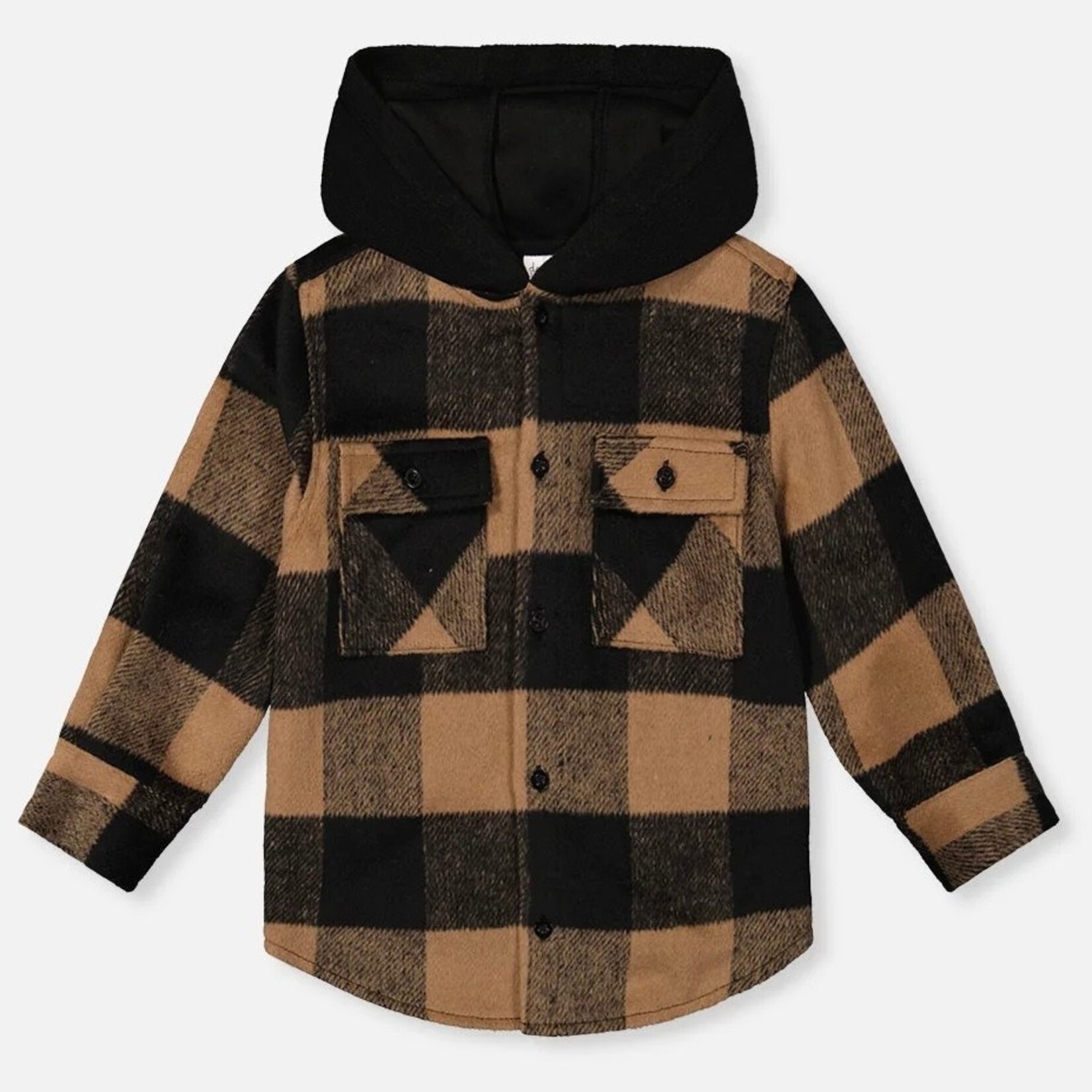 Deux Par Deux Deux Par Deux - Polar Fleece Hooded Flannel Shirt