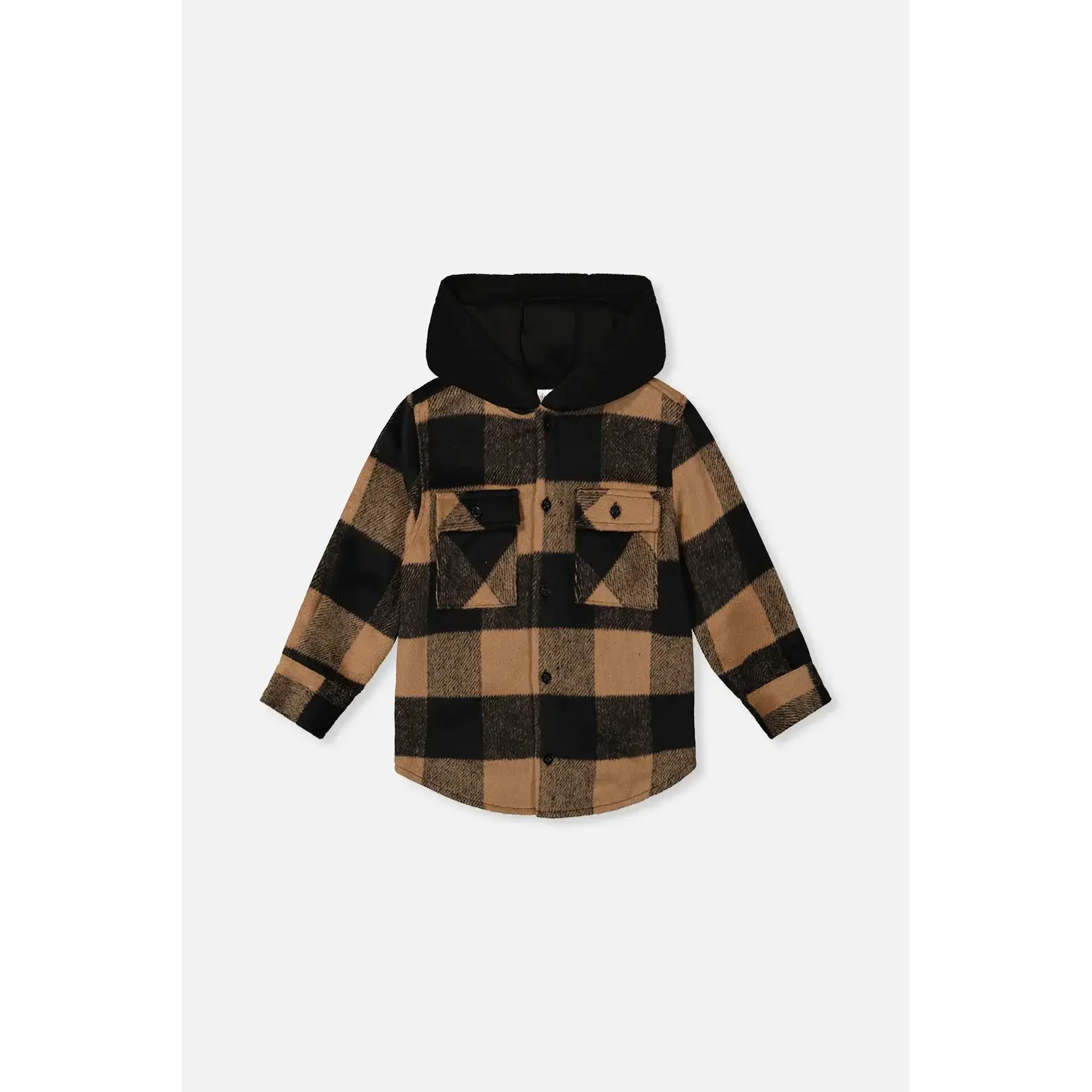 Deux Par Deux Deux Par Deux - Polar Fleece Hooded Flannel Shirt