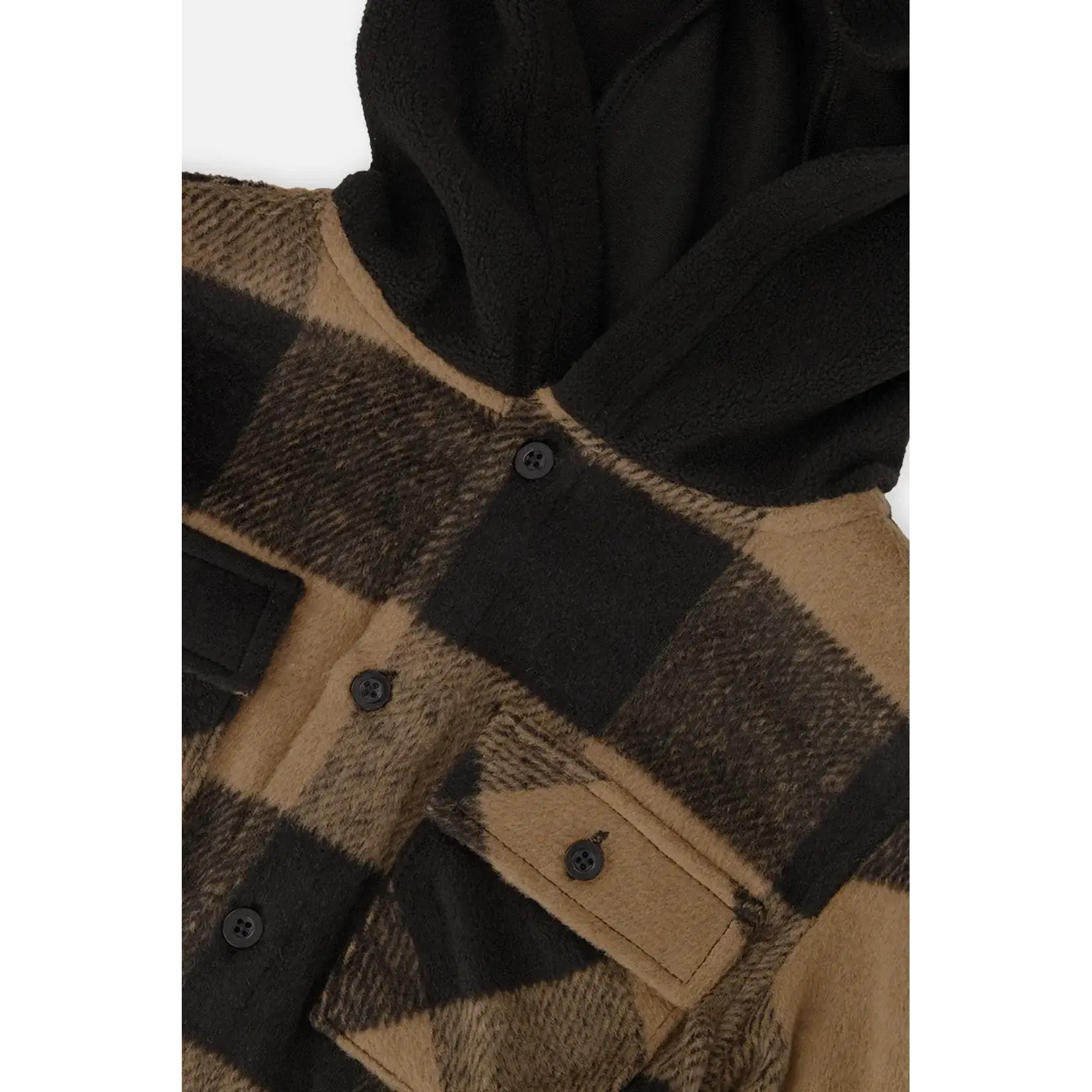 Deux Par Deux Deux Par Deux - Polar Fleece Hooded Flannel Shirt