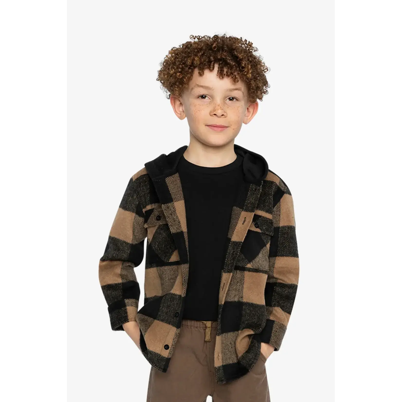 Deux Par Deux Deux Par Deux - Polar Fleece Hooded Flannel Shirt